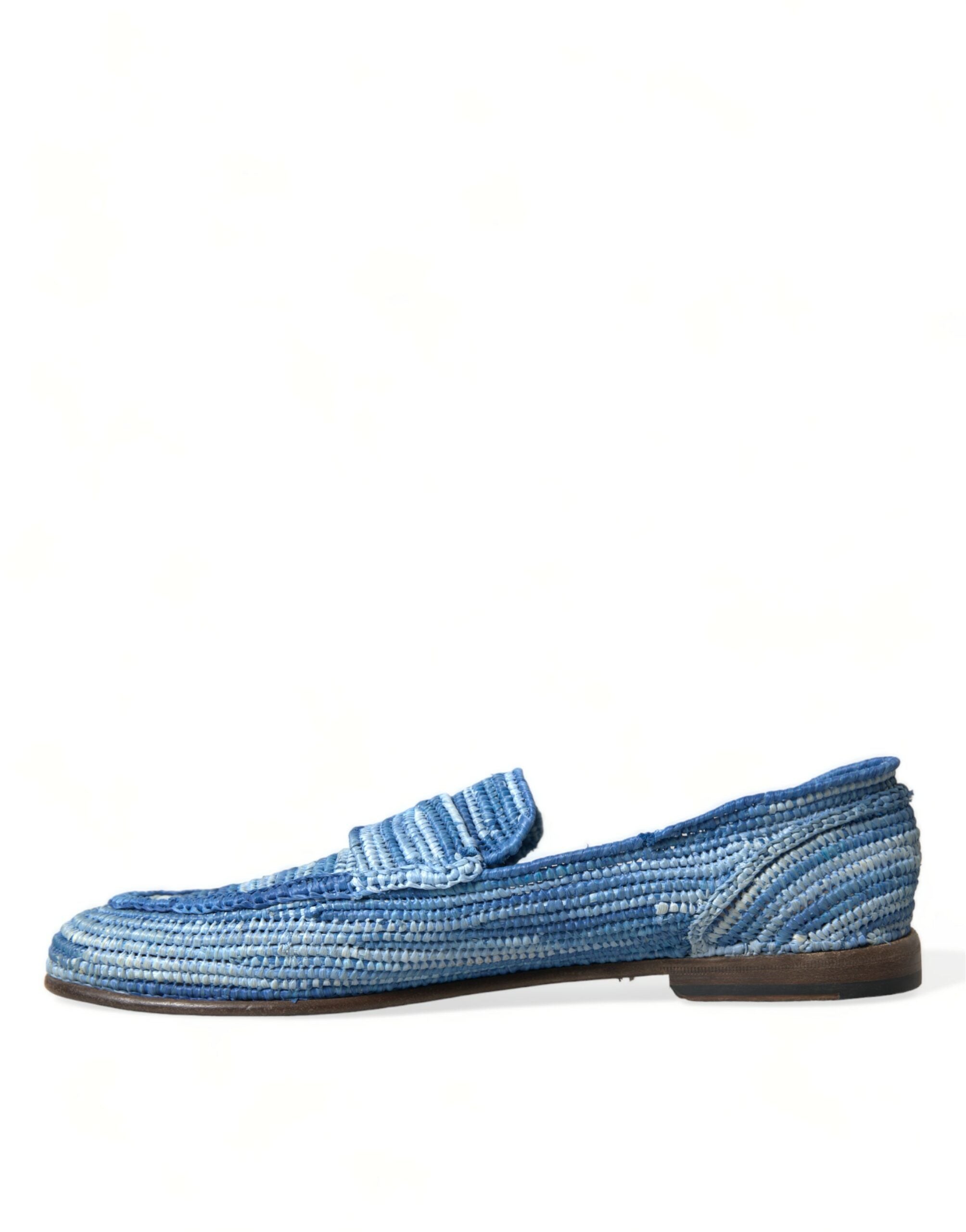 Dolce & Gabbana Elegant Blue Raffia Slip-On Loafers