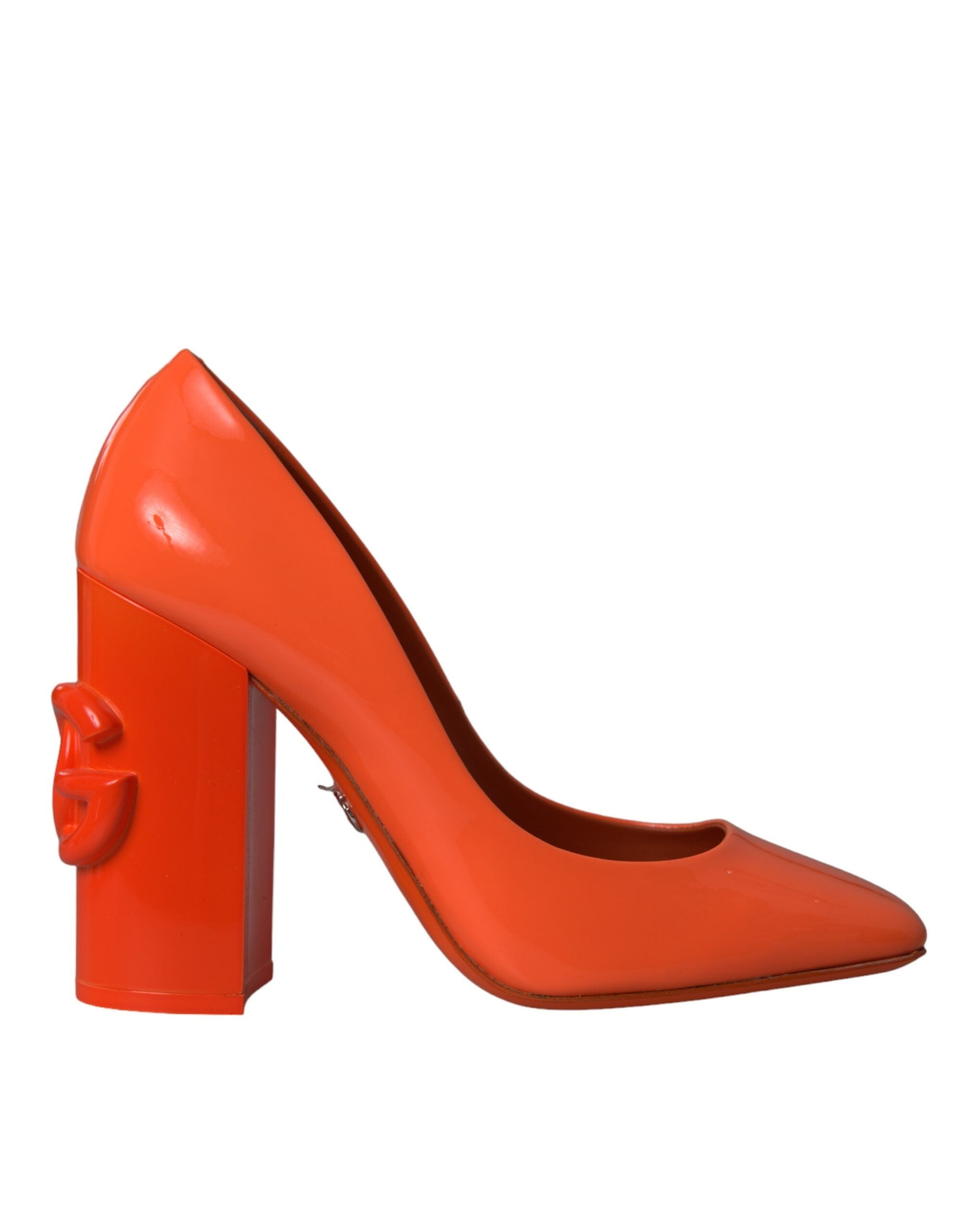 Dolce & Gabbana Orange Patent Leather Logo Heels Pumps Shoes