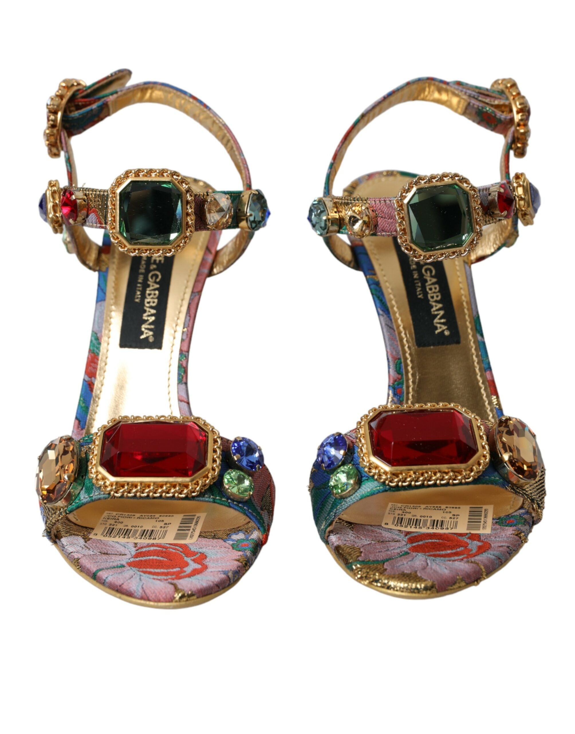 Dolce & Gabbana Multicolor Jacquard Crystals Sandals Shoes