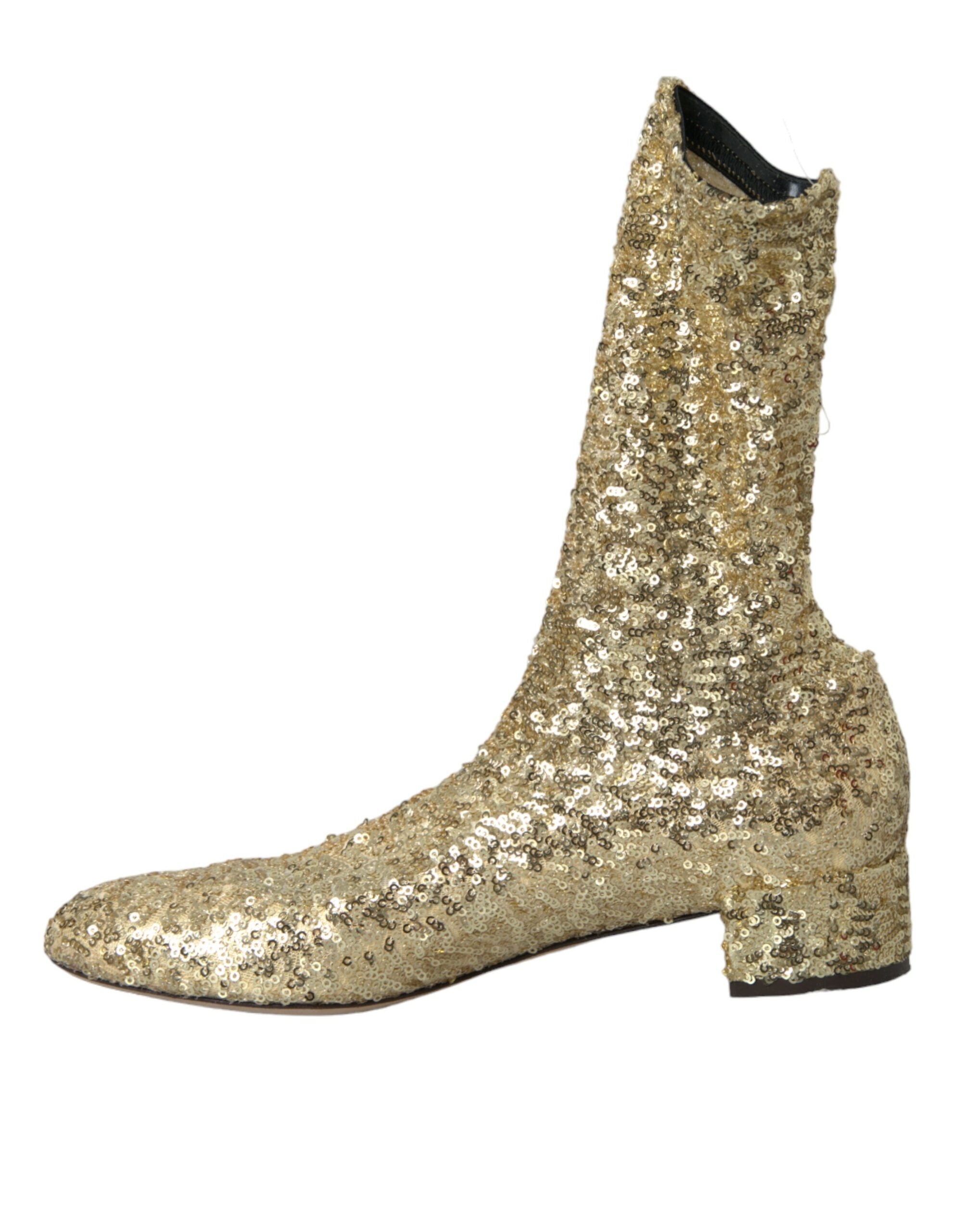 Dolce & Gabbana Gold Sequined Short Boots Stretch Shoes