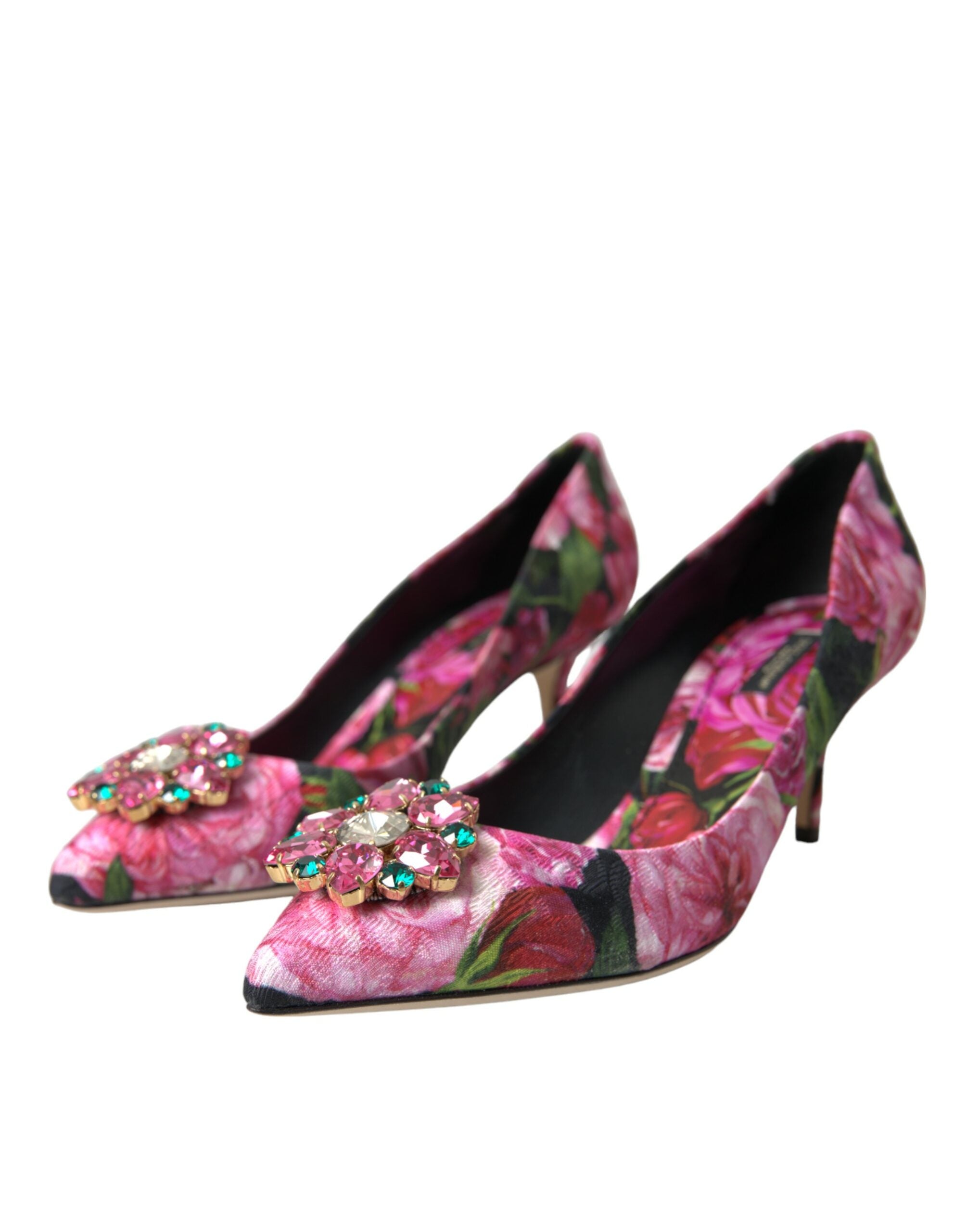 Dolce & Gabbana Multicolor Floral Brocade Crystal Heels Pumps Shoes