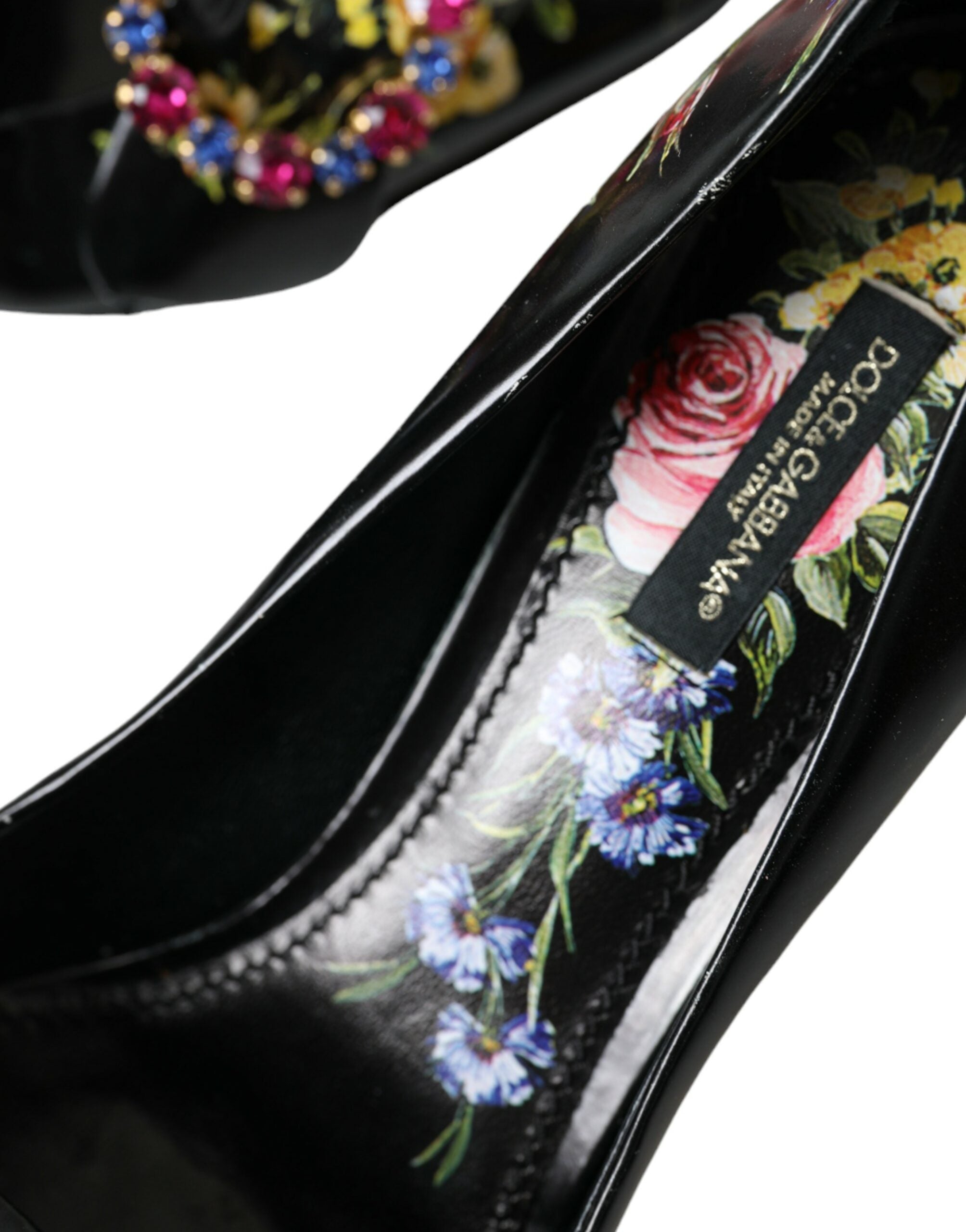 Dolce & Gabbana Black Floral Crystals Leather Pumps Shoes