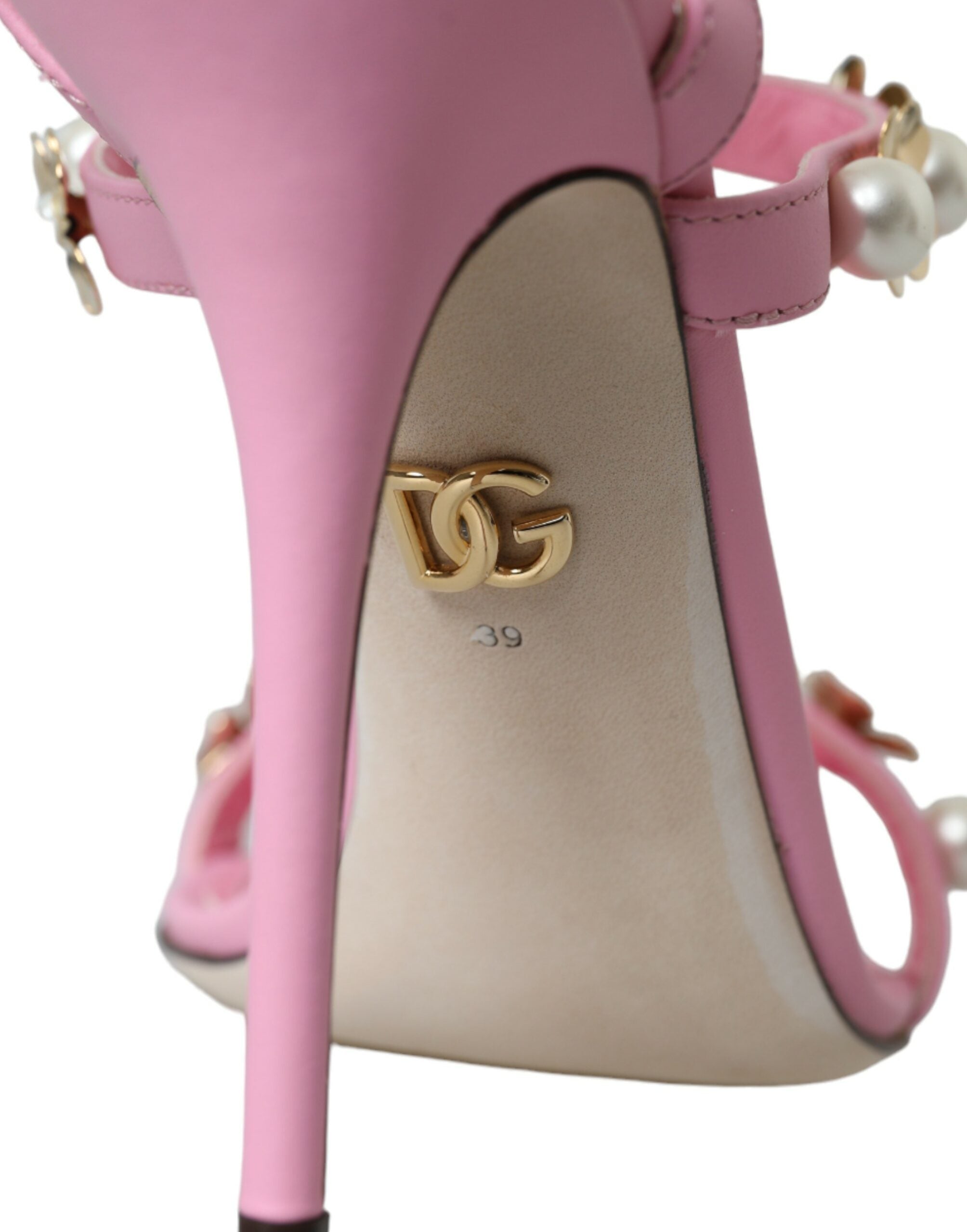 Dolce & Gabbana Pink Leather Embellished Heels Sandals Shoes