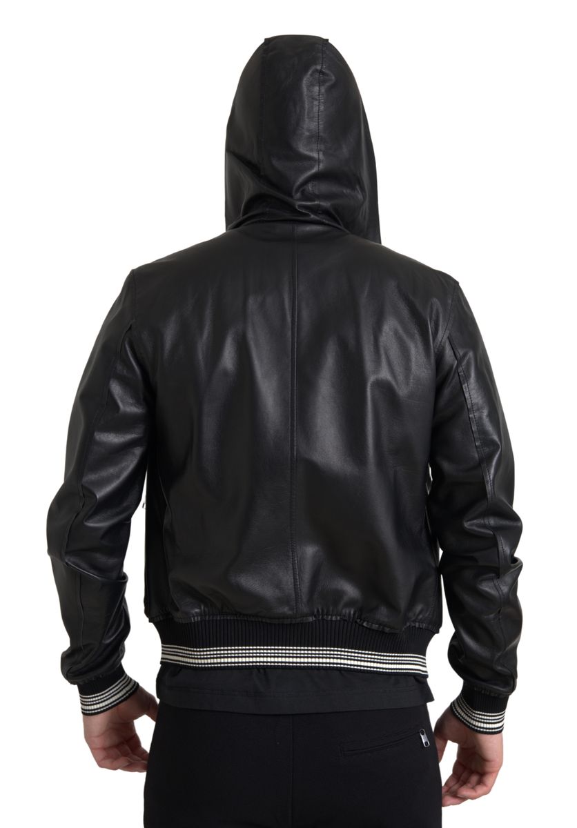 Dolce & Gabbana Elegant Black Leather Bomber Jacket