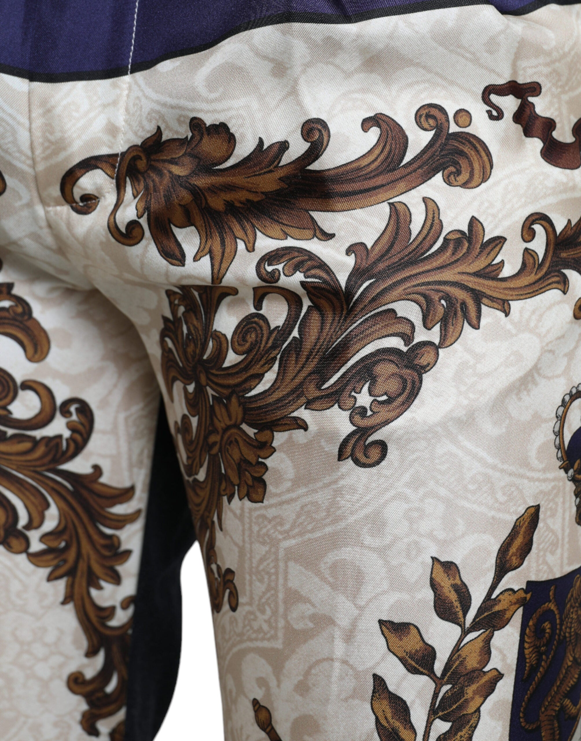 Dolce & Gabbana Elegant Silk Skinny Pants with Heraldic Print