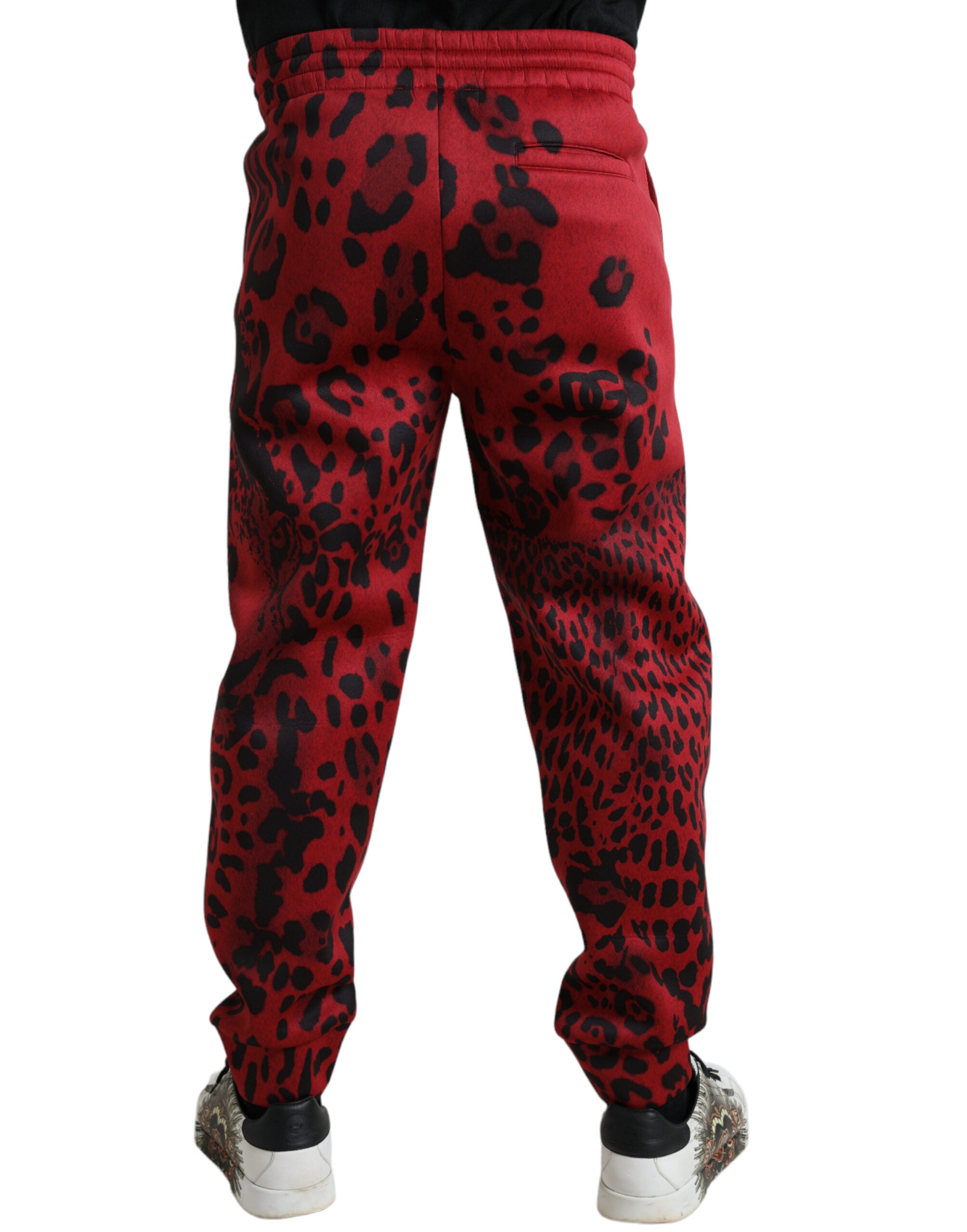 Dolce & Gabbana Elegant Leopard Print Joggers in Red and Black
