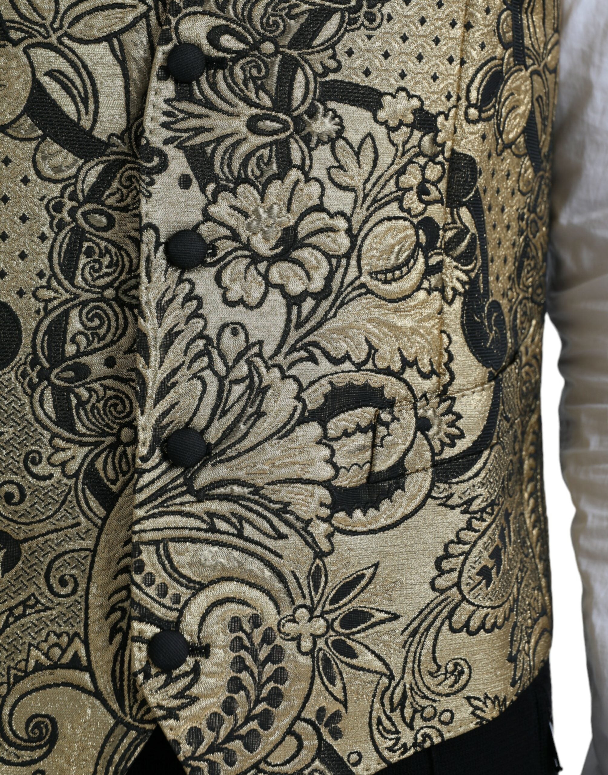 Dolce & Gabbana Gold Floral Jacquard Waistcoat Formal Vest