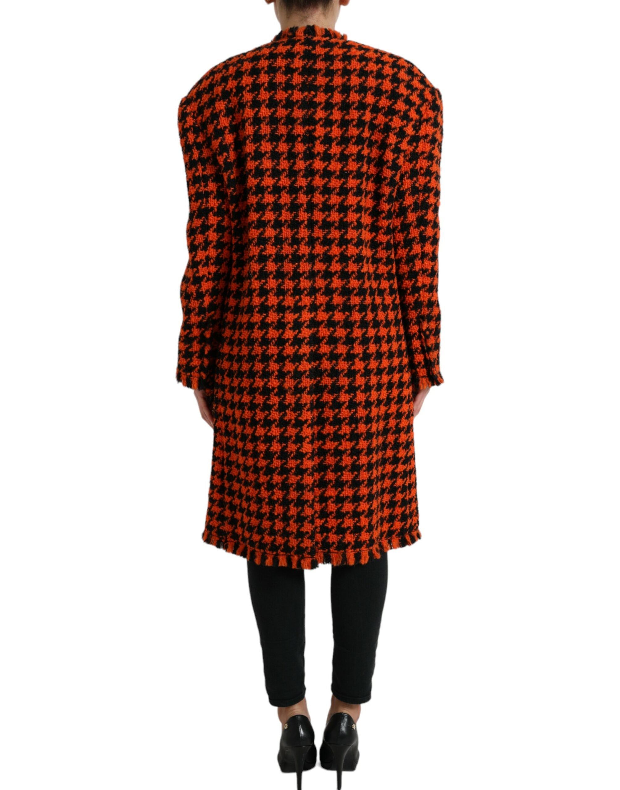 Dolce & Gabbana Elegant Houndstooth Long Coat in Vibrant Orange