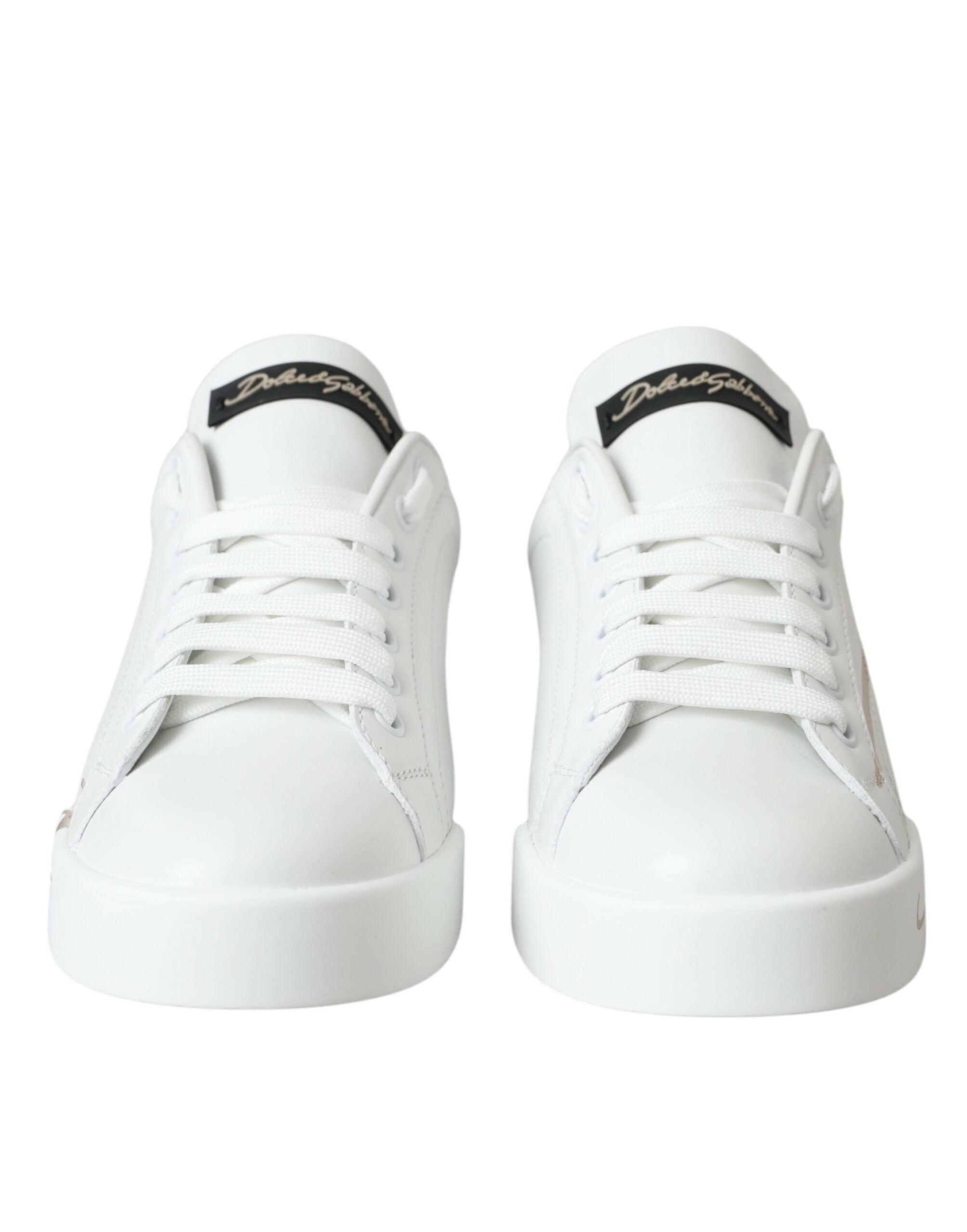 Dolce & Gabbana White Black Portofino Low Top Leather Sneakers Shoes