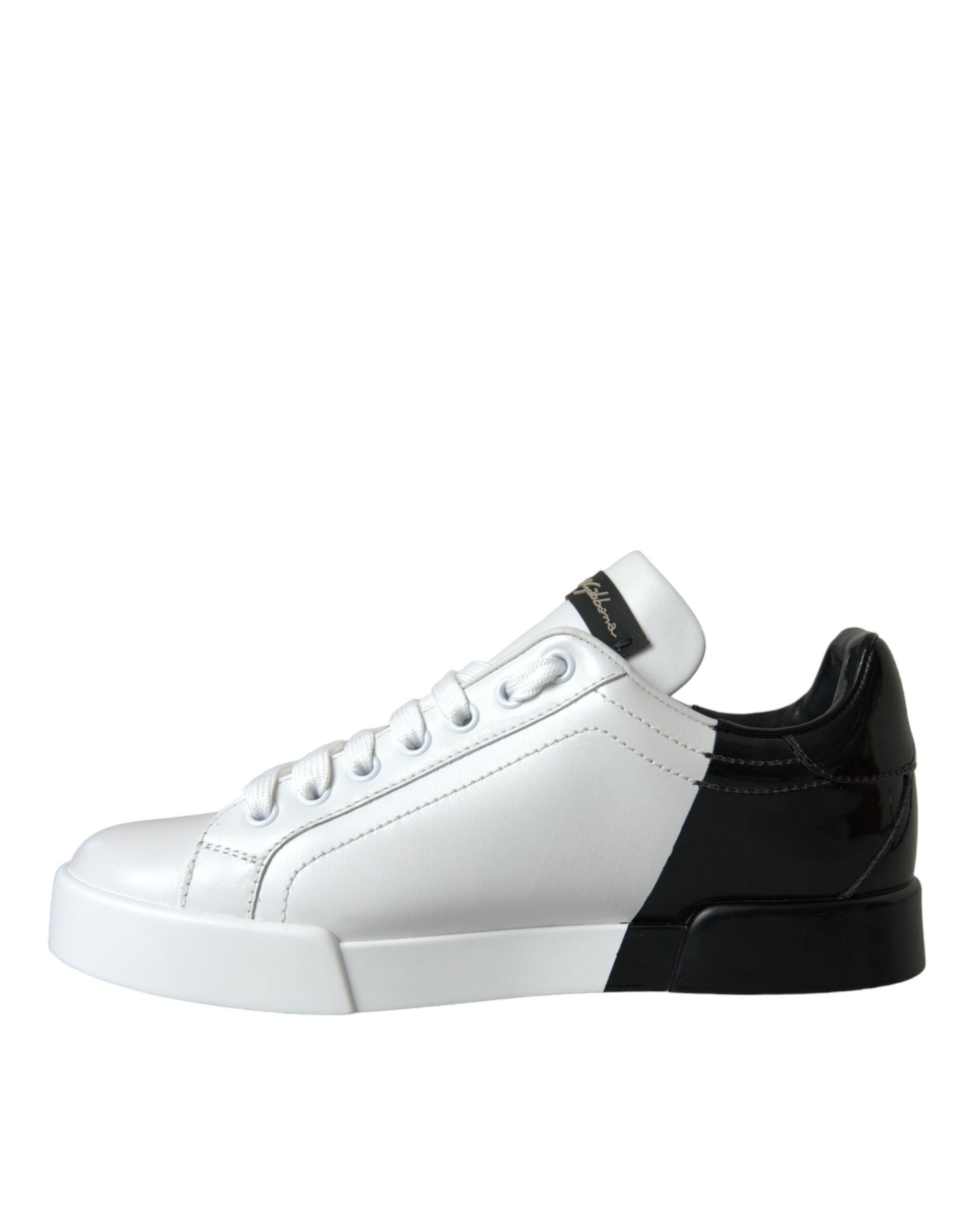 Dolce & Gabbana White Black Portofino Low Top Leather Sneakers Shoes