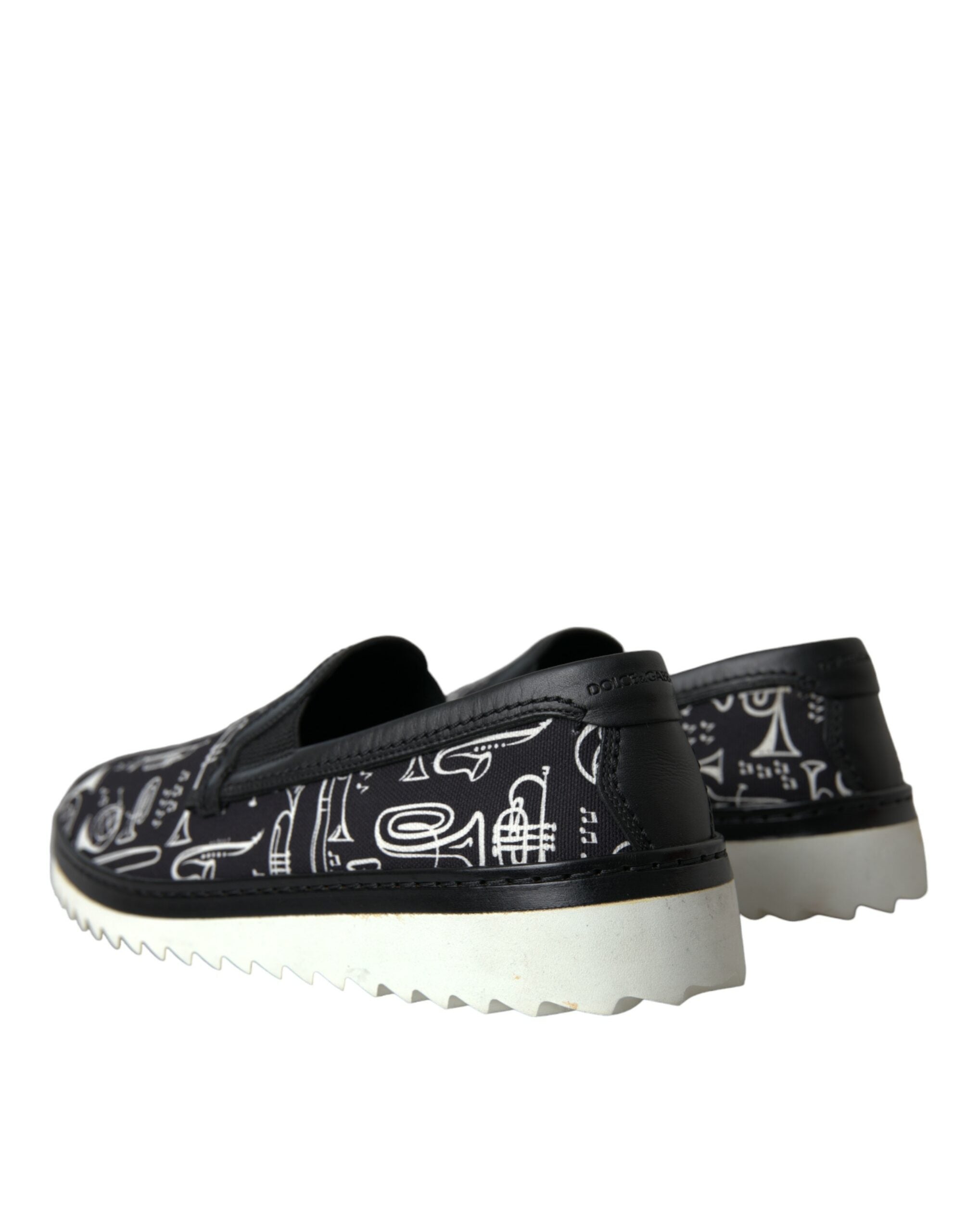 Dolce & Gabbana Black Instrument Print Slip On Loafers Shoes