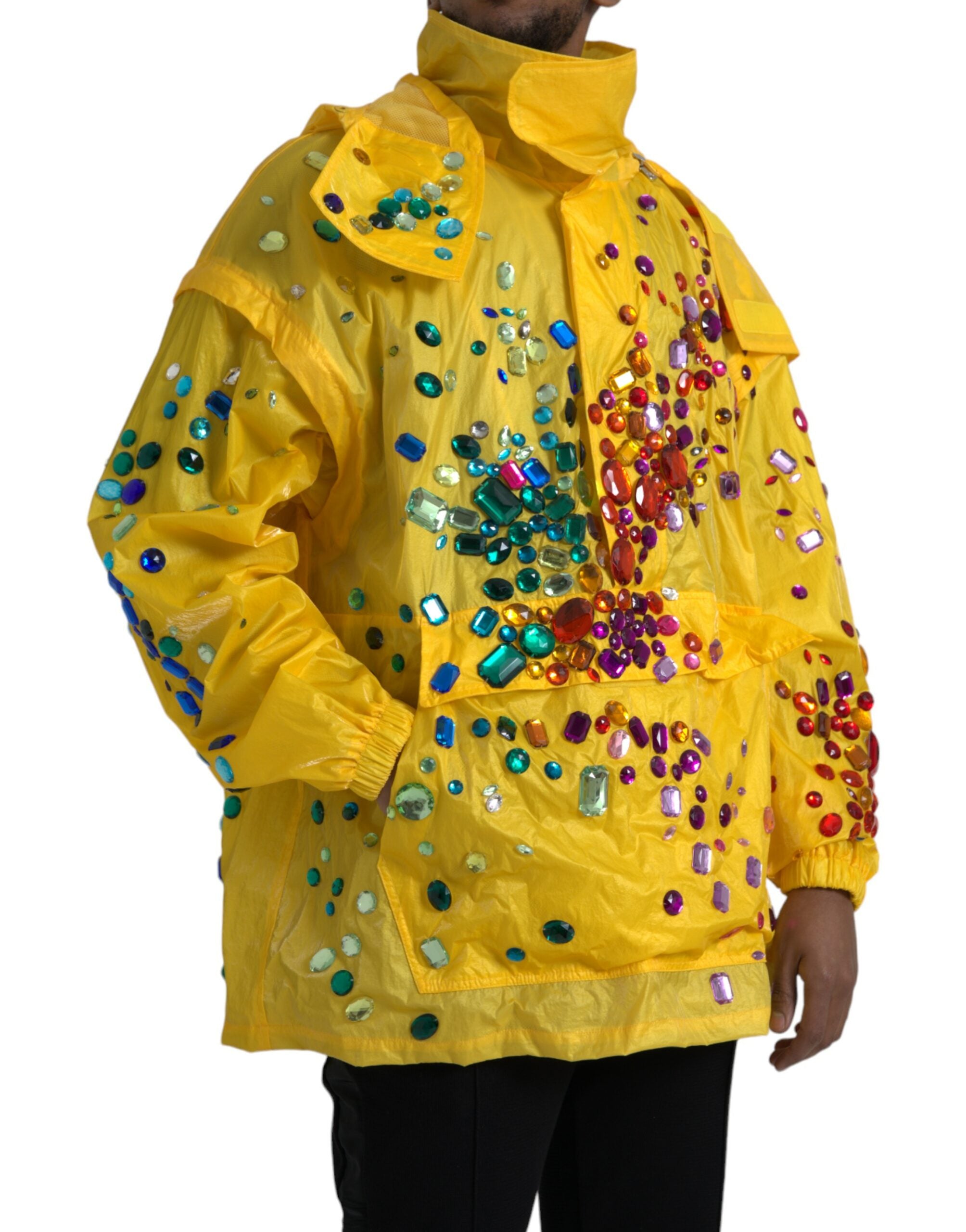 Dolce & Gabbana Yellow Crystal Embellished Hooded Jacket