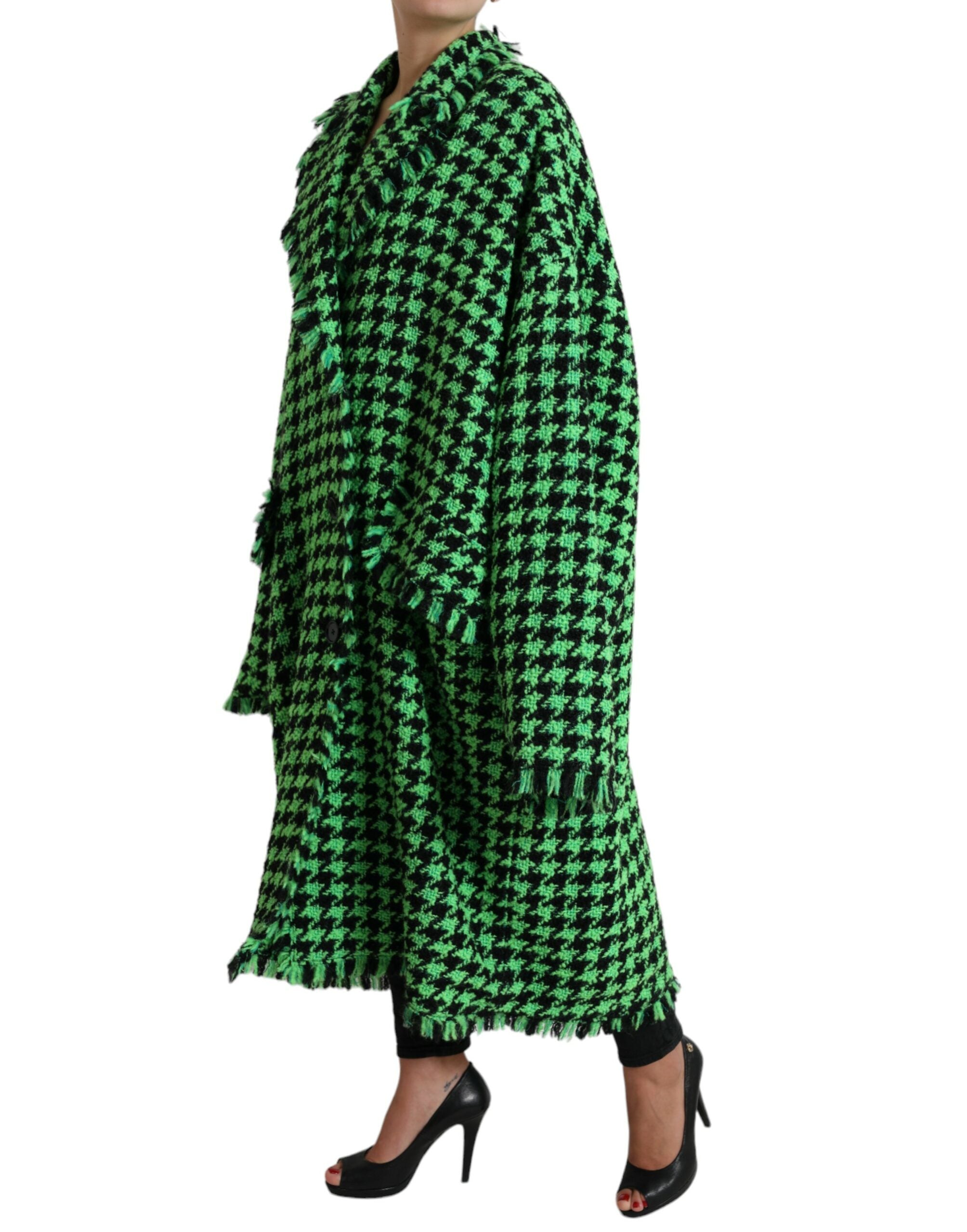 Dolce & Gabbana Elegant Green Houndstooth Trench Coat