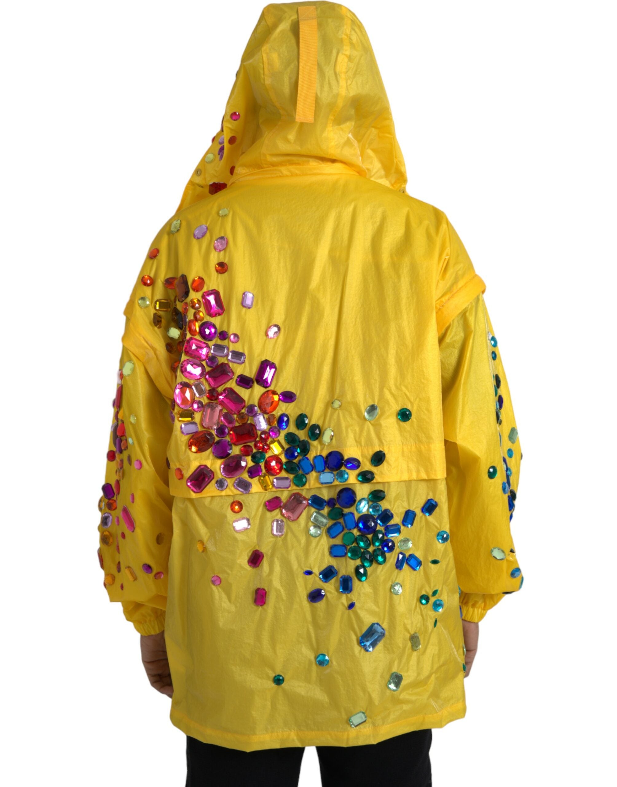 Dolce & Gabbana Yellow Crystal Embellished Hooded Jacket