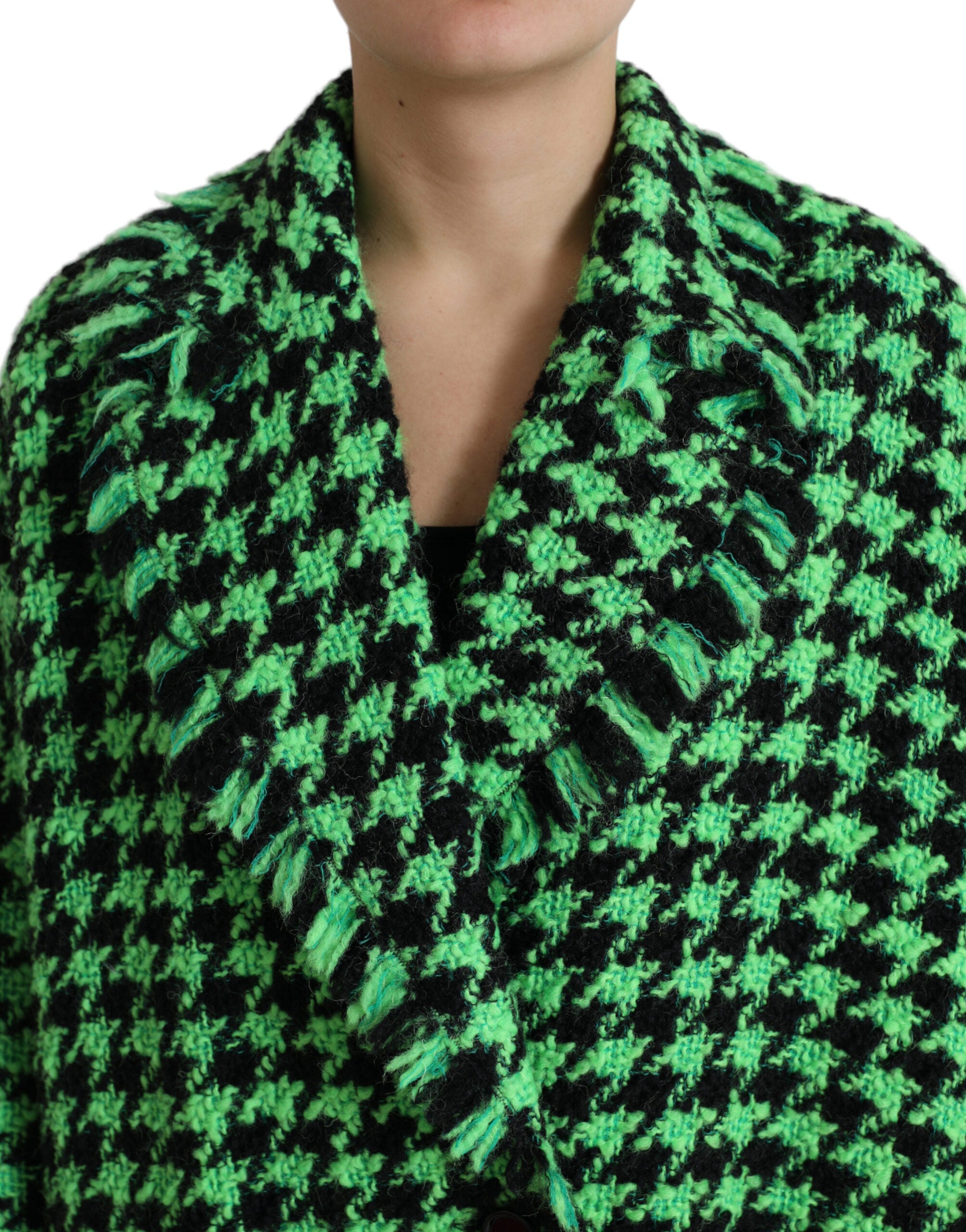 Dolce & Gabbana Elegant Green Houndstooth Trench Coat