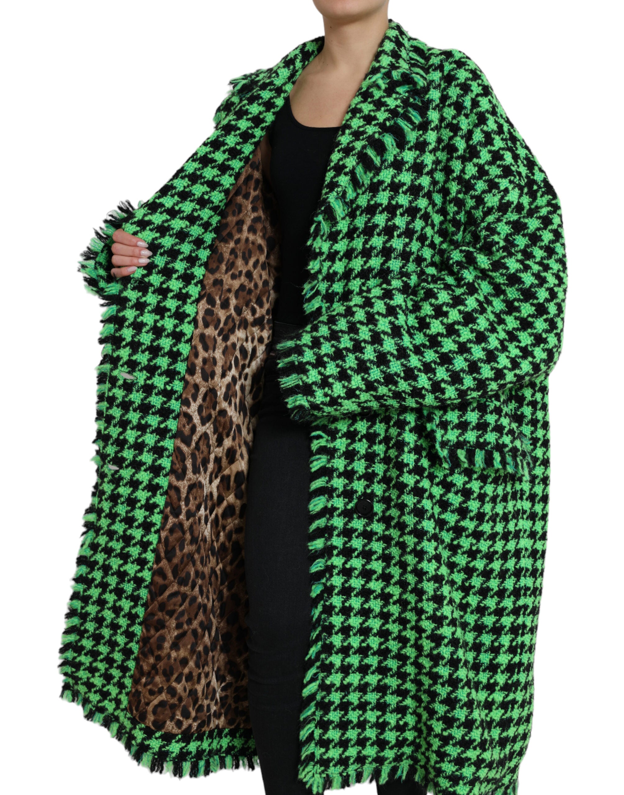 Dolce & Gabbana Elegant Green Houndstooth Trench Coat