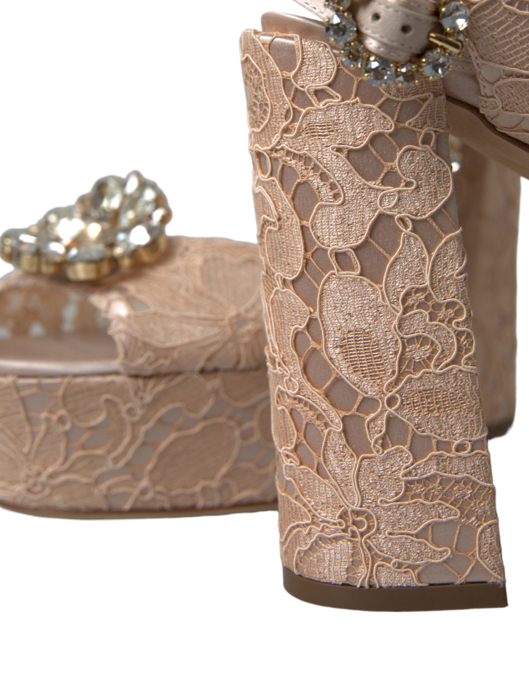 Dolce & Gabbana Chic Light Pink Platform Heels with Lace Detail