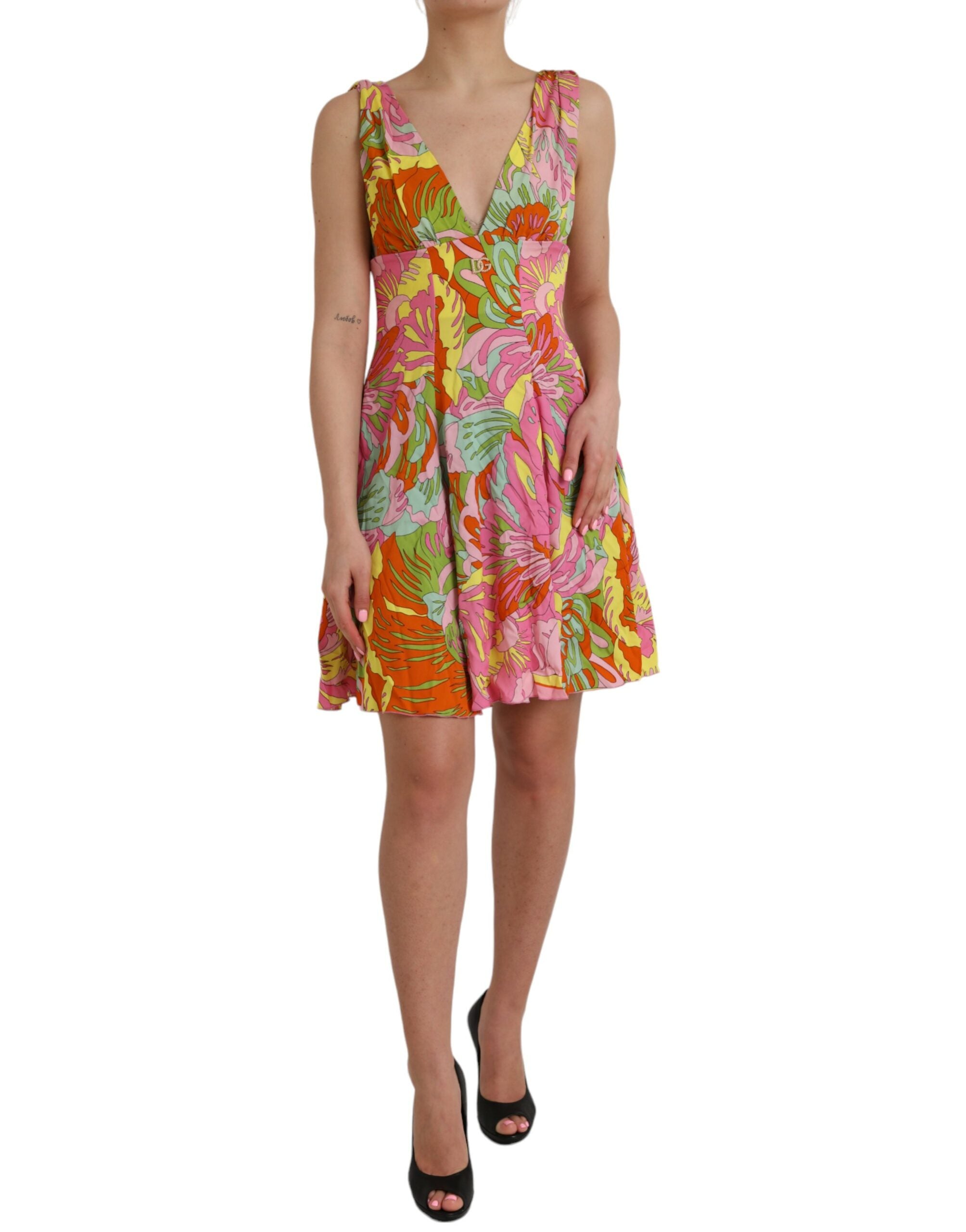 Dolce & Gabbana Multicolor Floral Silk Flared Mini Dress