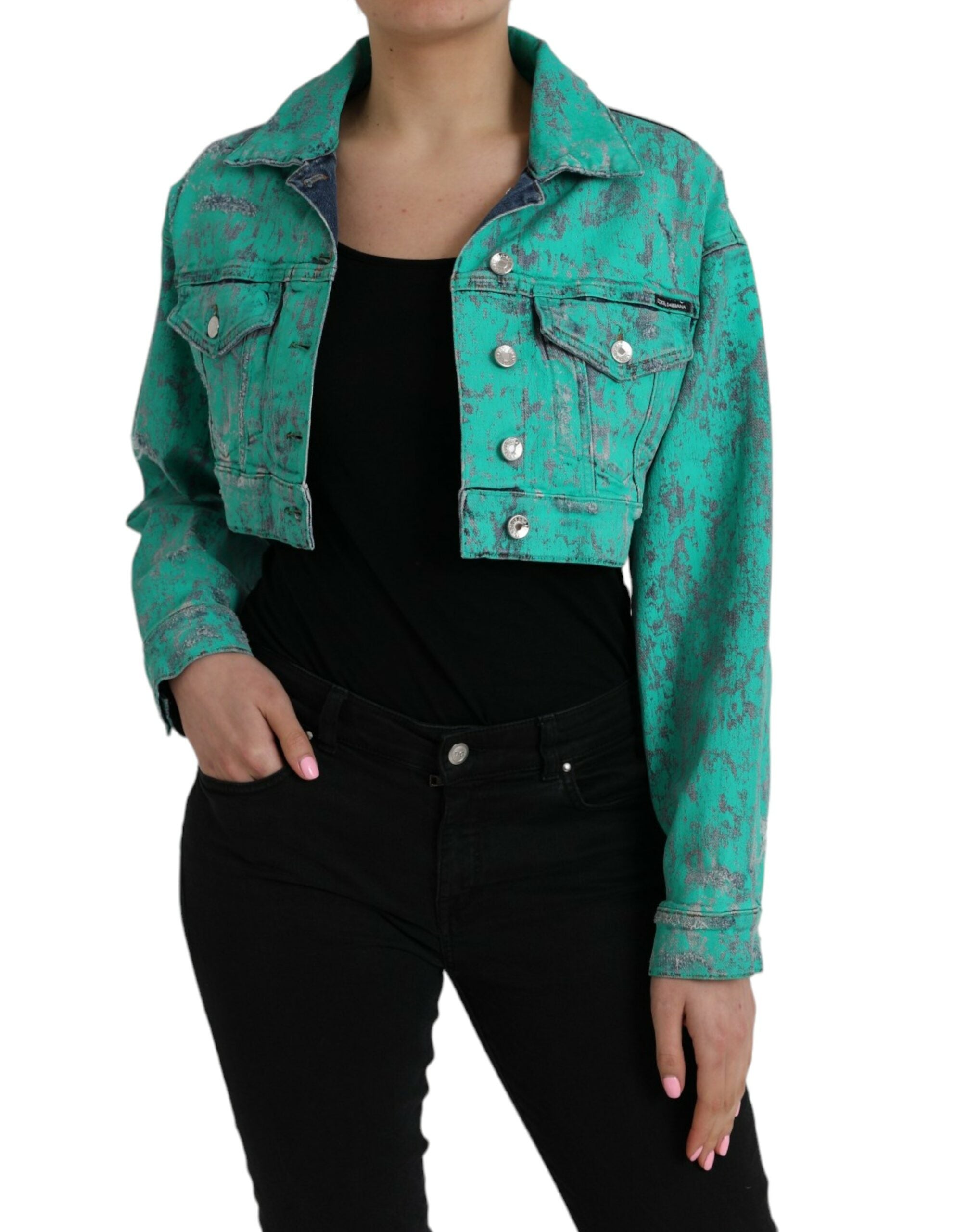 Dolce & Gabbana Green Cotton Tie Dye Cropped Cropped Denim Jacket