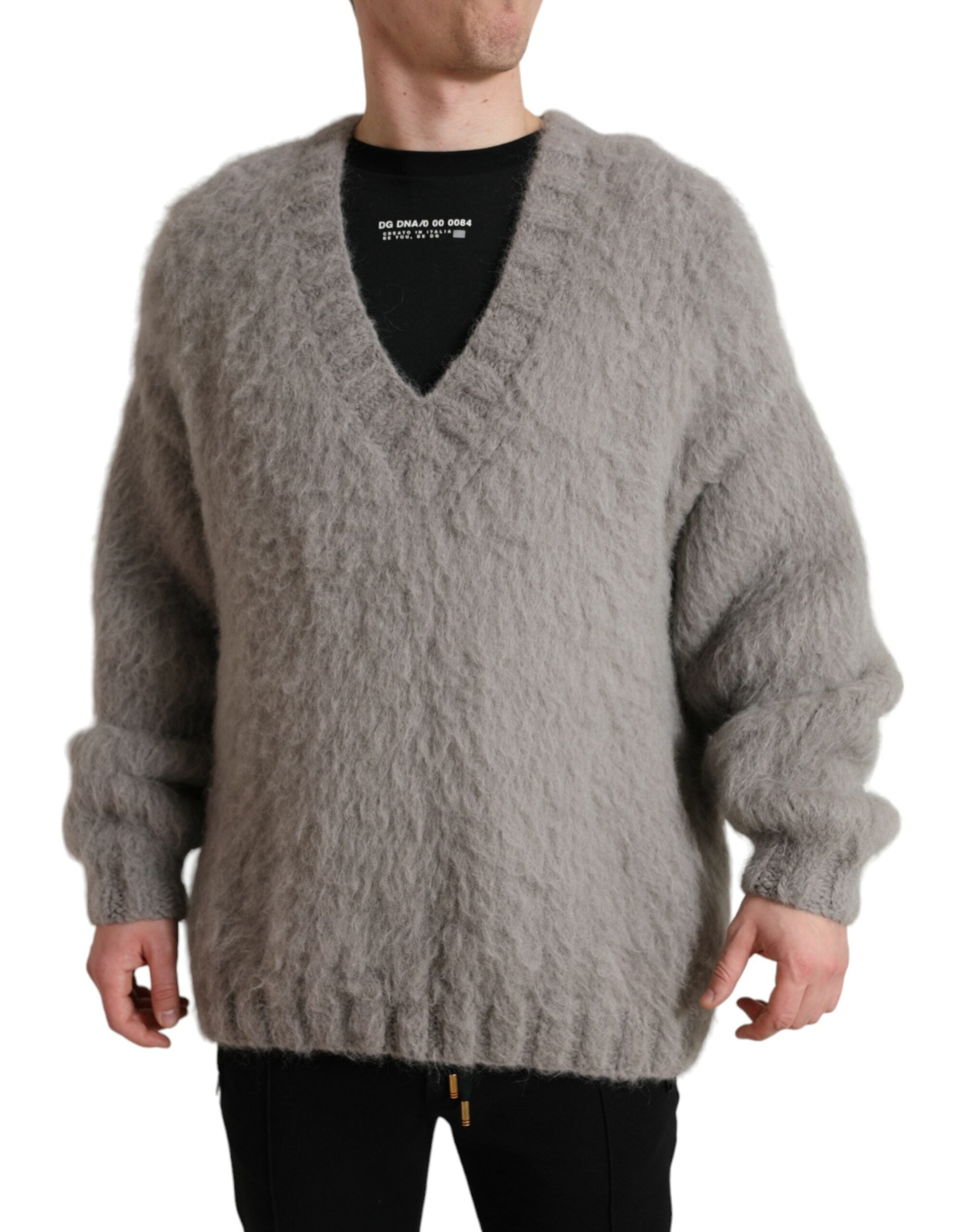 Dolce & Gabbana Elegant Grey V-Neck Alpaca Blend Sweater