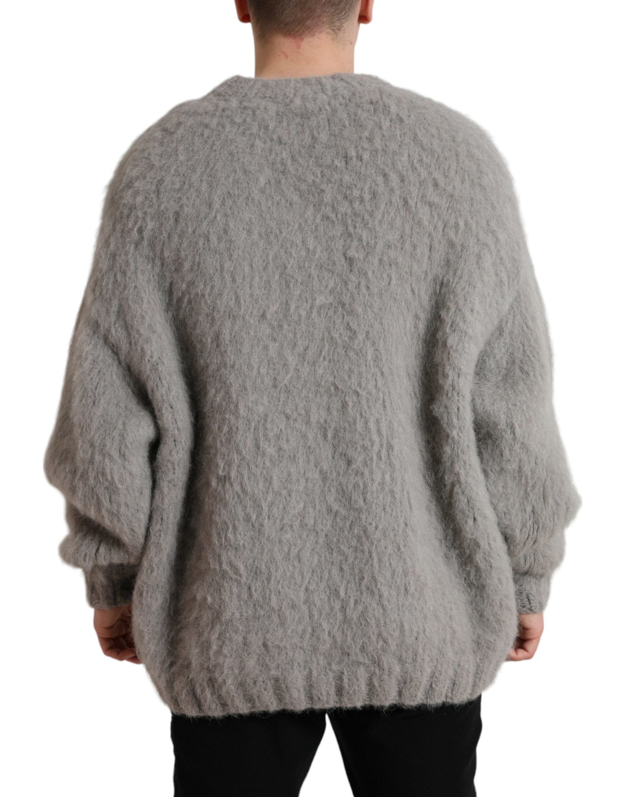 Dolce & Gabbana Elegant Grey V-Neck Alpaca Blend Sweater