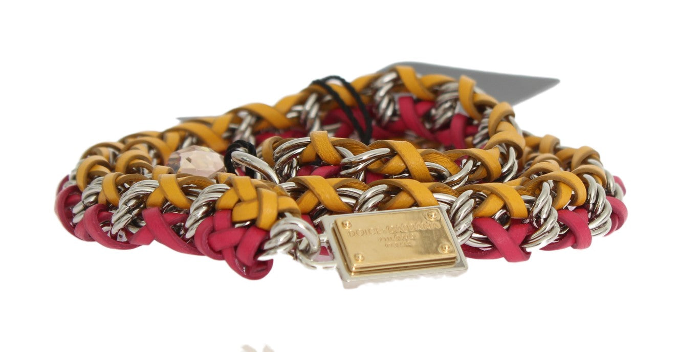 Dolce &amp; Gabbana червен жълт кожен кристален колан