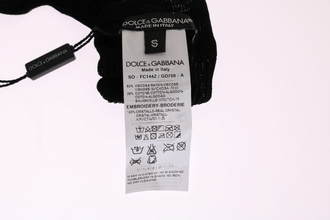 Черни плетени флорални прозрачни кристални чорапи Dolce &amp; Gabbana