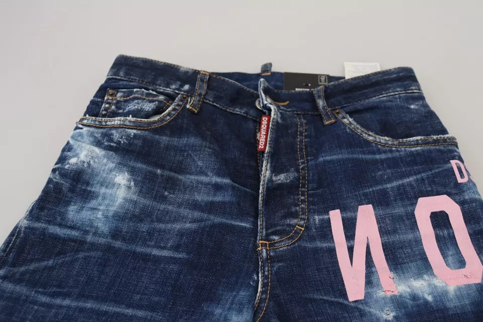 Dsquared² Blue Icon High Waist Straight Denim Boston Jeans