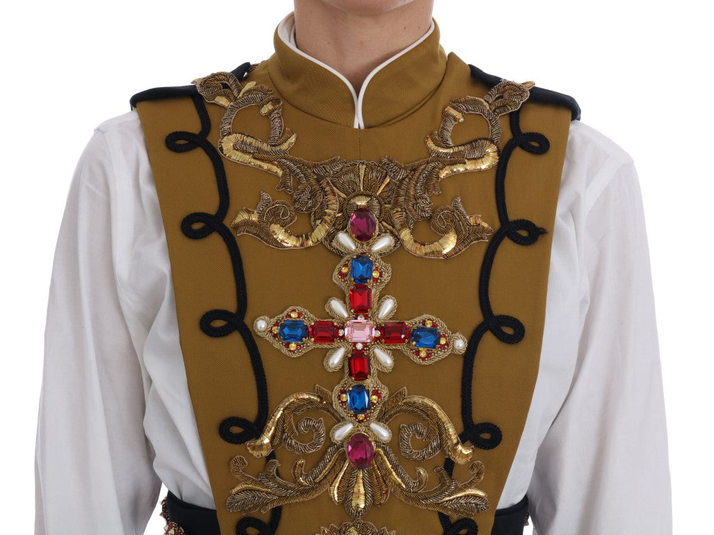 Dolce &amp; Gabbana Yellow Crystal Cross Vest Jacket