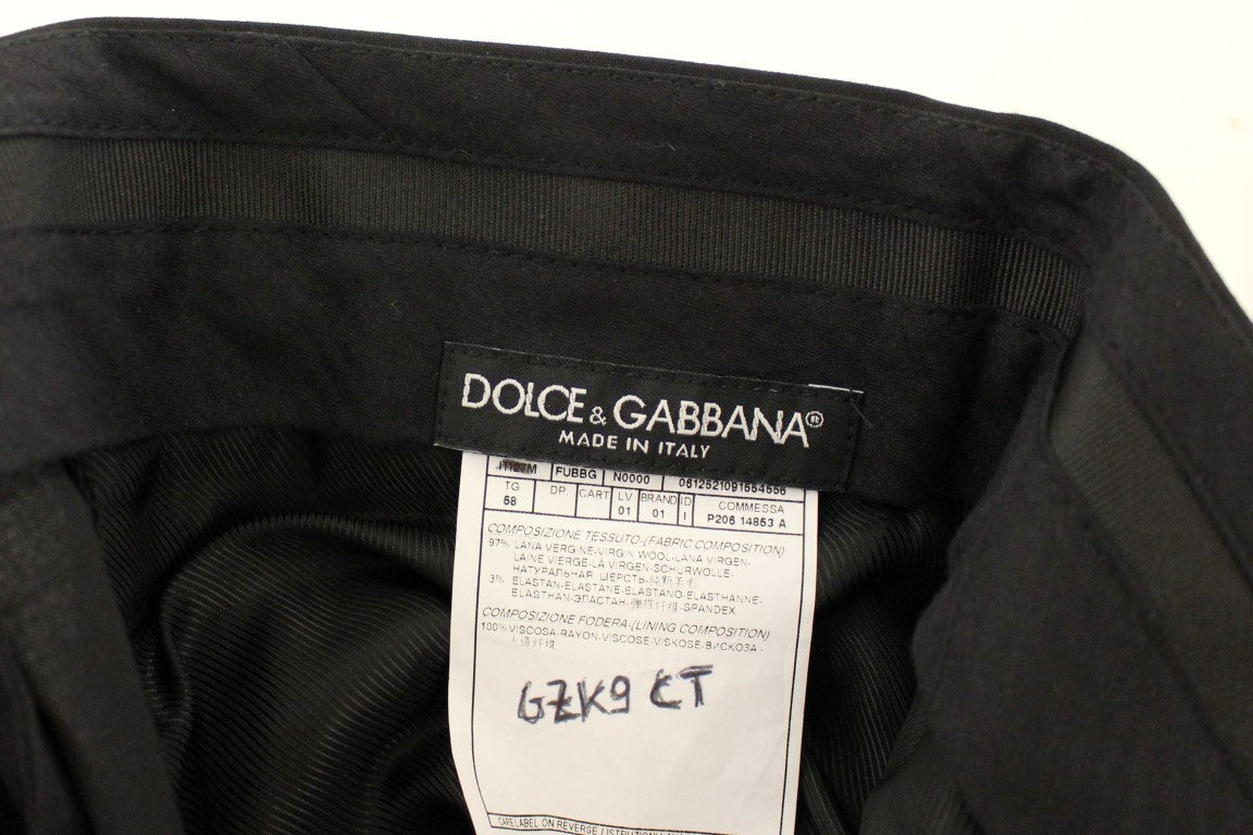 Черен вълнен еластичен плисиран панталон Dolce &amp; Gabbana