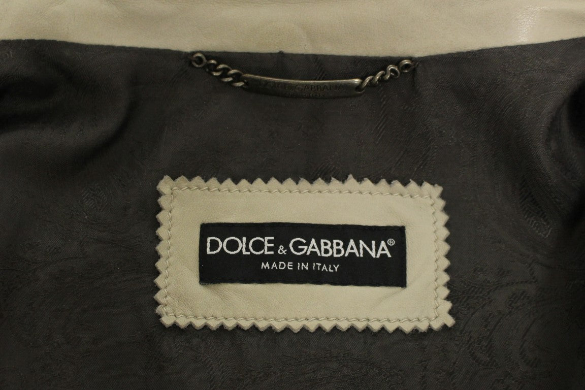 Бежово кожено яке Dolce &amp; Gabbana Байкърско палто