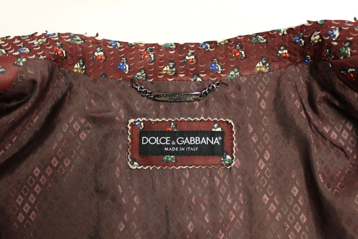 Dolce &amp; Gabbana Бордо кожено боксерско яке с щампа Палто