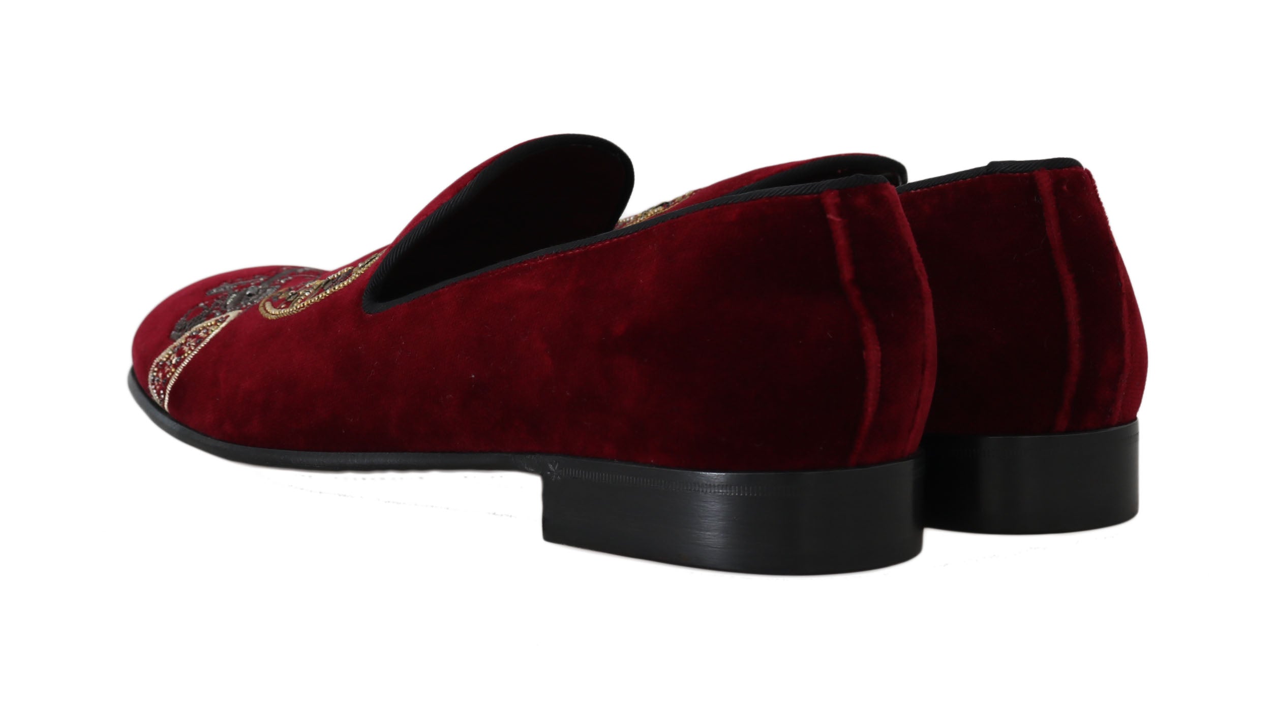 Dolce &amp; Gabbana Bordeaux Velvet Loafers Gun Horseshoe Shoes