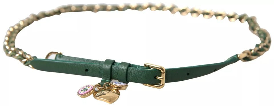 Dolce & Gabbana Green Embellished Chain Gold Buckle Belt