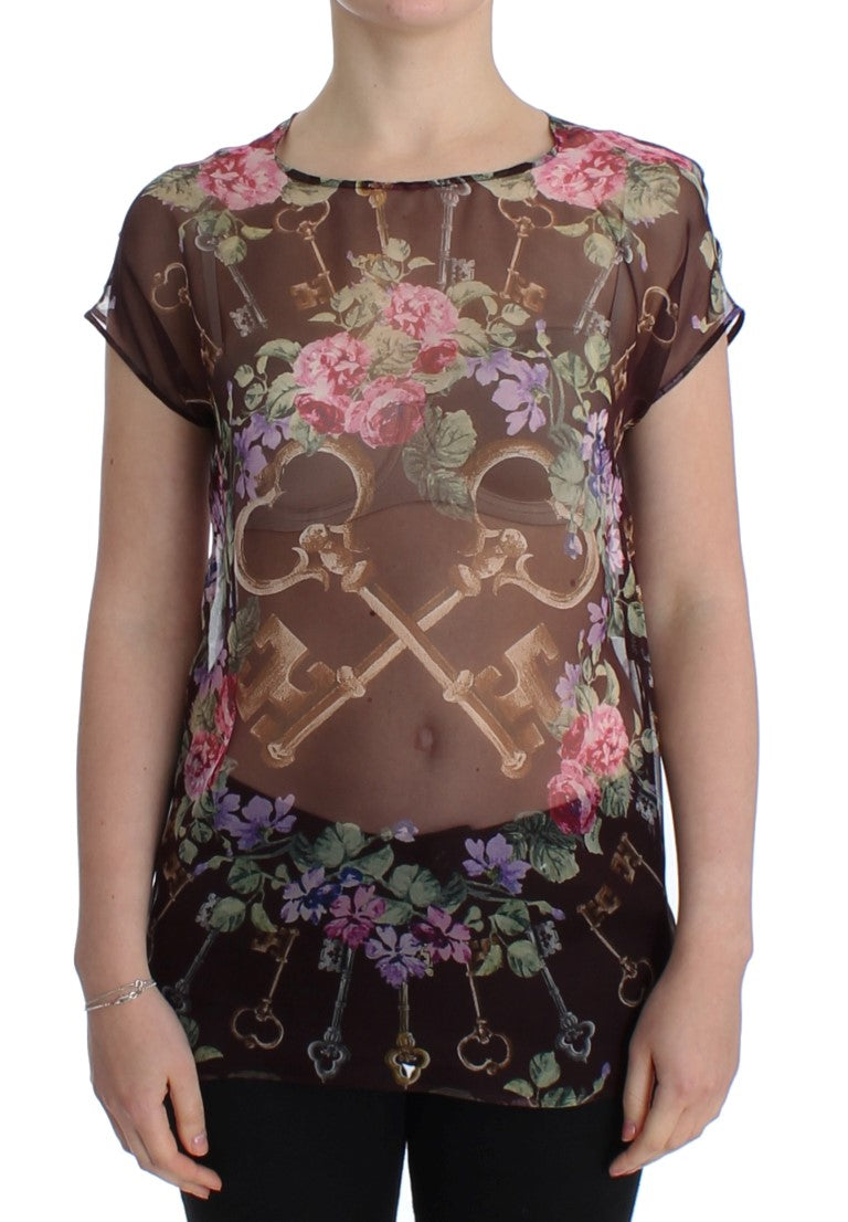 Копринена тениска с флорален принт Dolce &amp; Gabbana Black Key
