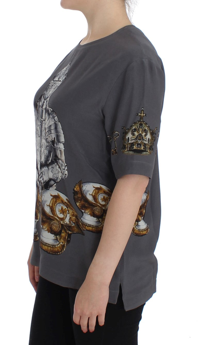 Копринена блуза Dolce &amp; Gabbana Grey Knight Crown Print