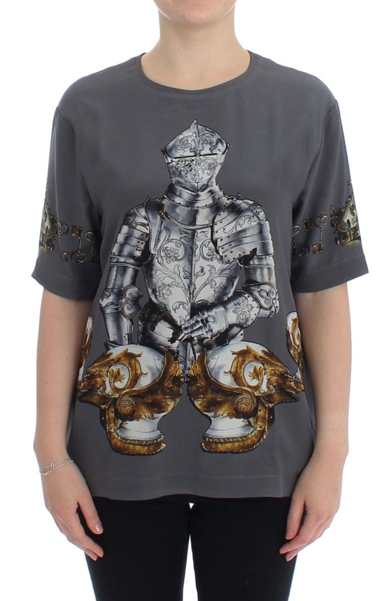 Копринена блуза Dolce &amp; Gabbana Grey Knight Crown Print