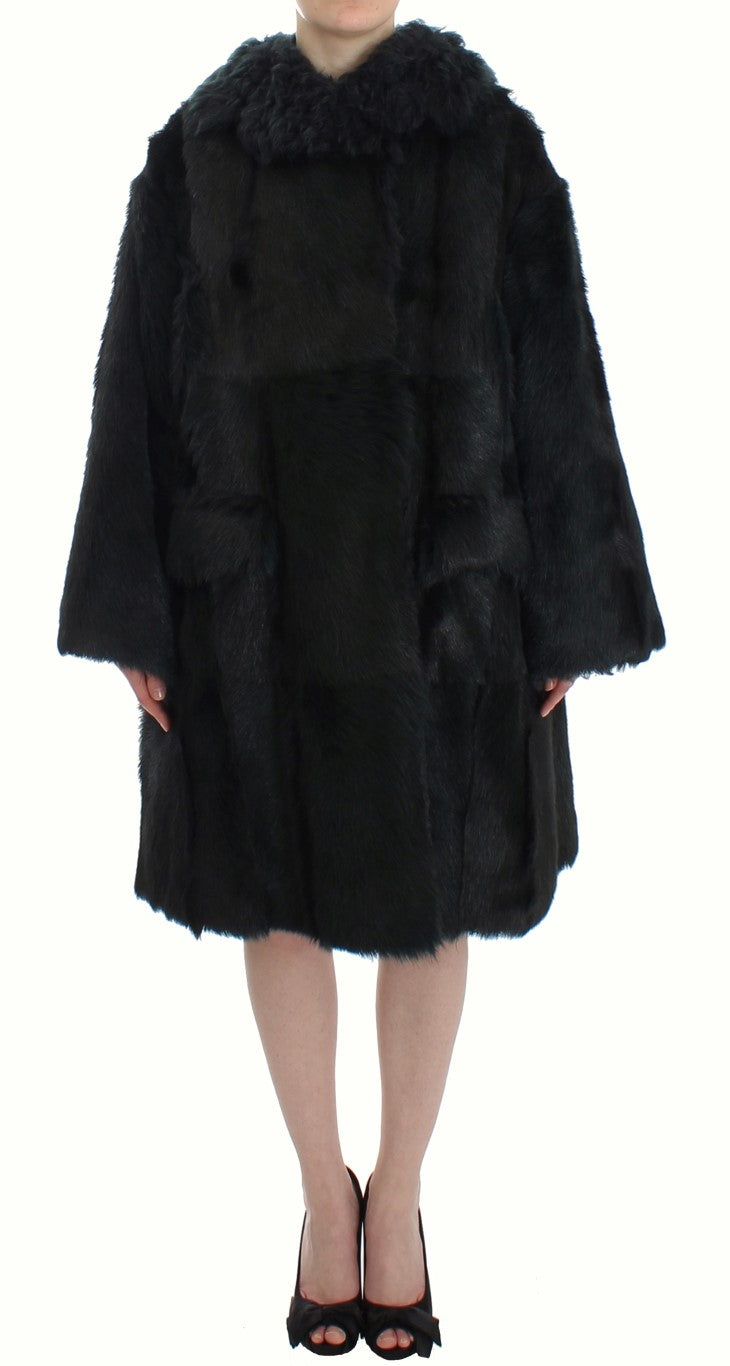 Dolce &amp; Gabbana Дълго яке с черно палто от коза кожа