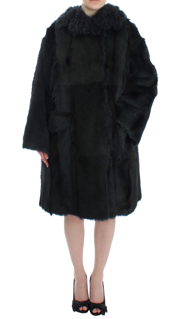 Dolce &amp; Gabbana Дълго яке с черно палто от коза кожа