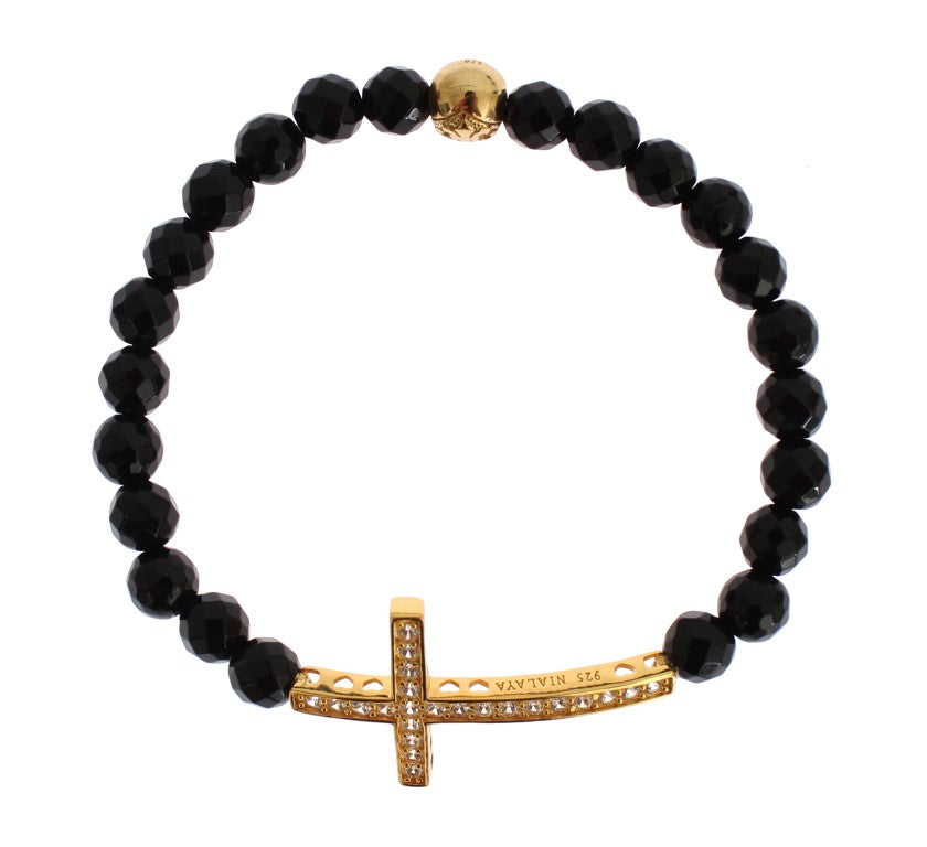 Nialaya Gold Plated Sterling Bracelet with CZ Diamond Cross