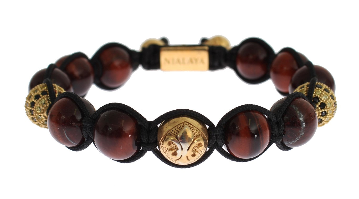 Nialaya CZ Red Tiger Eye злато 925 сребърна гривна