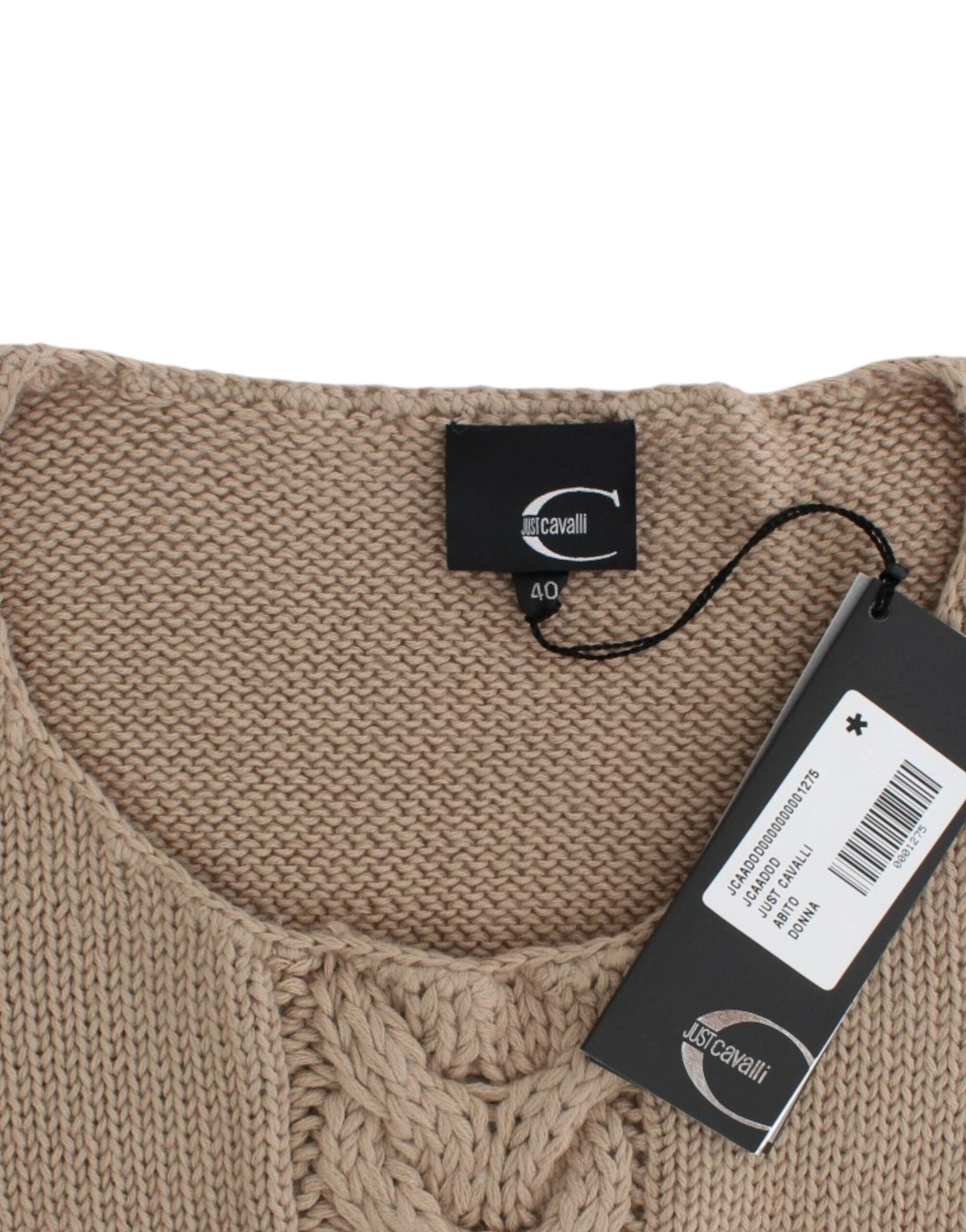 Cavalli Elegant Beige Knitted Crew Neck Sweater