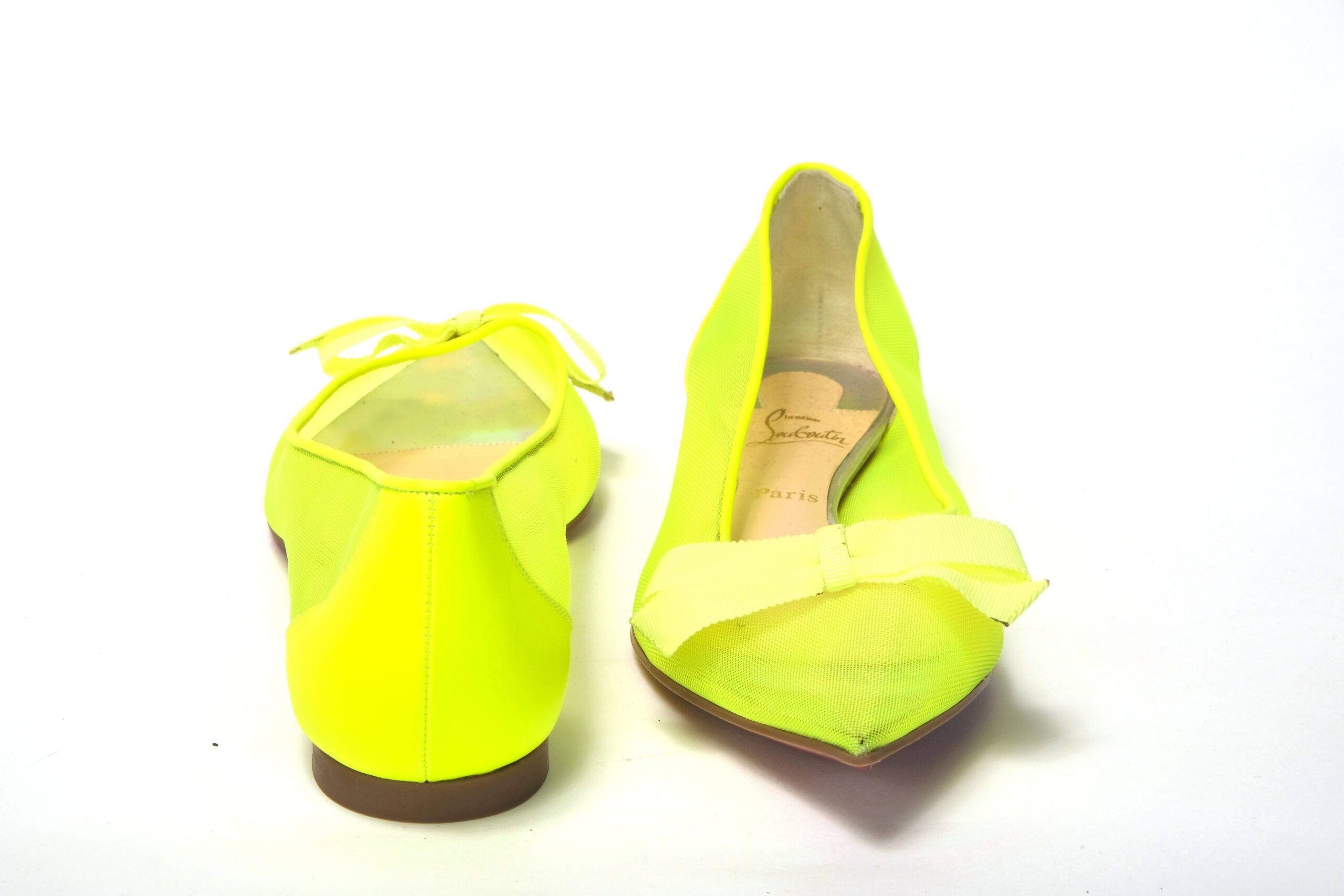 Christian Louboutin Fluro жълти обувки с плоски върхове