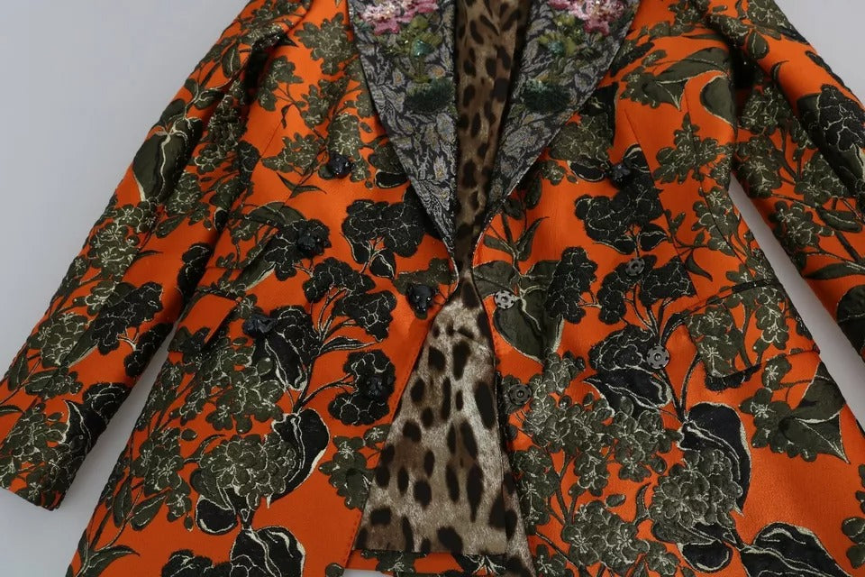 Dolce & Gabbana Orange Floral Brocade Coat Blazer Jacket