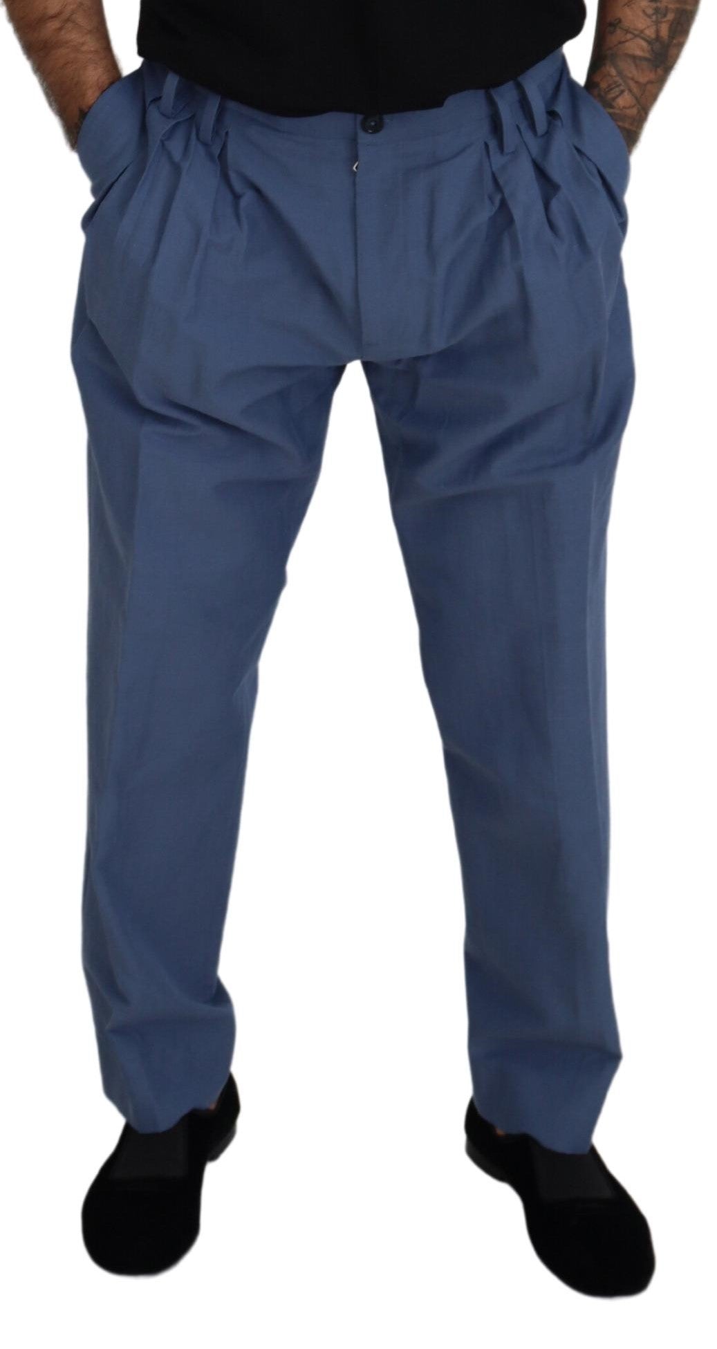 Мъжки официален панталон Dolce &amp; Gabbana от синьо ленено чино