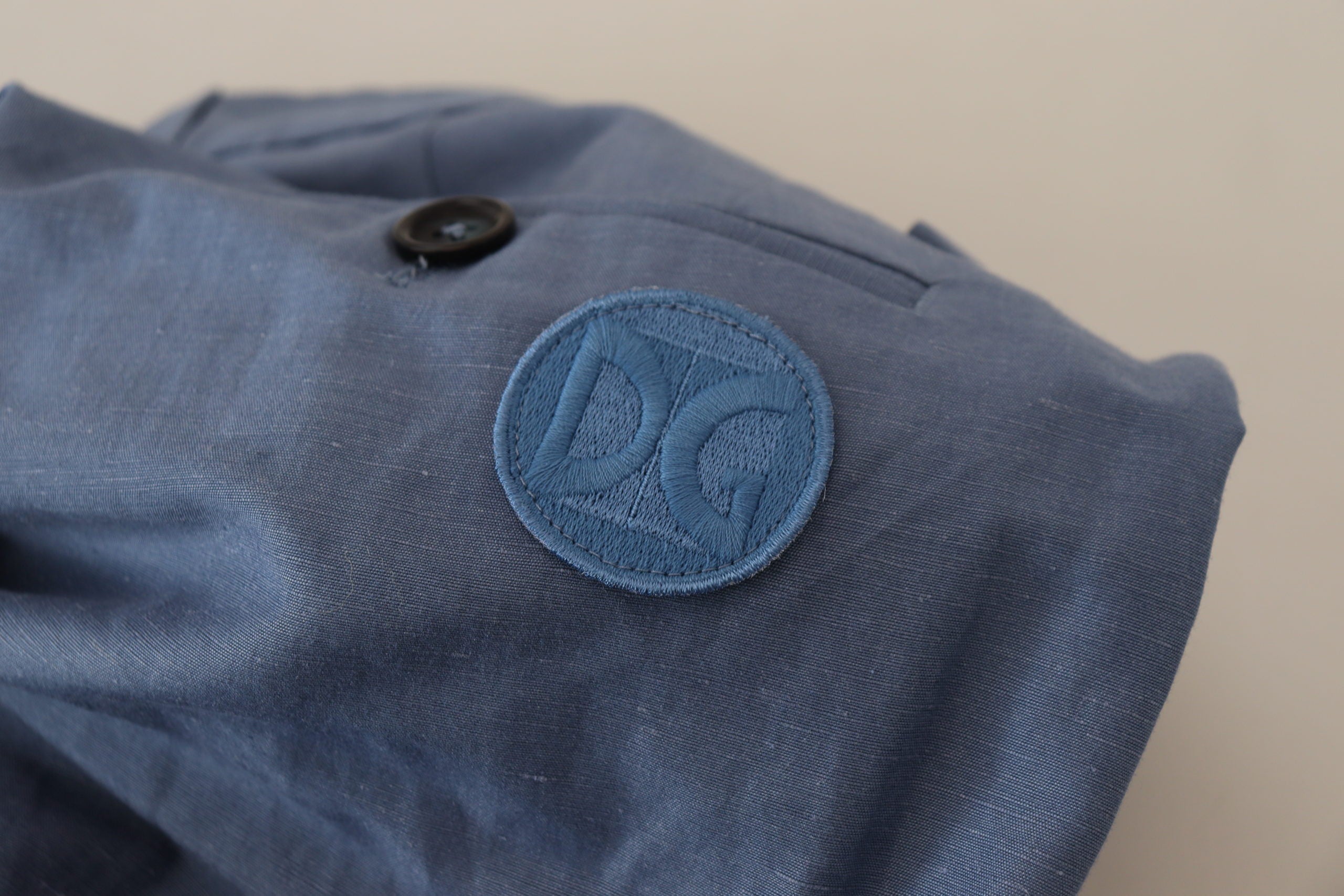 Мъжки официален панталон Dolce &amp; Gabbana от синьо ленено чино