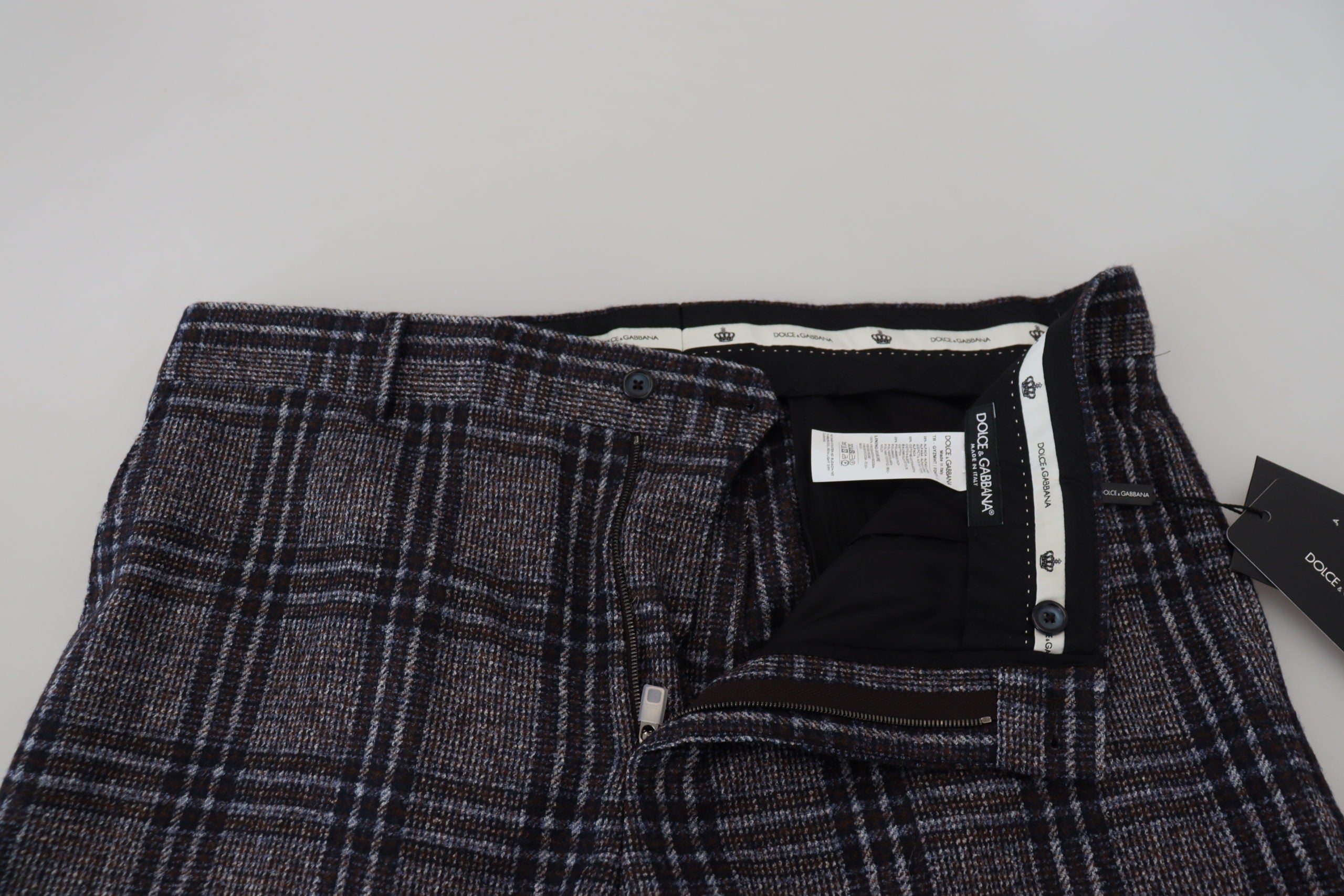 Dolce &amp; Gabbana сиви карирани мъжки панталони със средна талия
