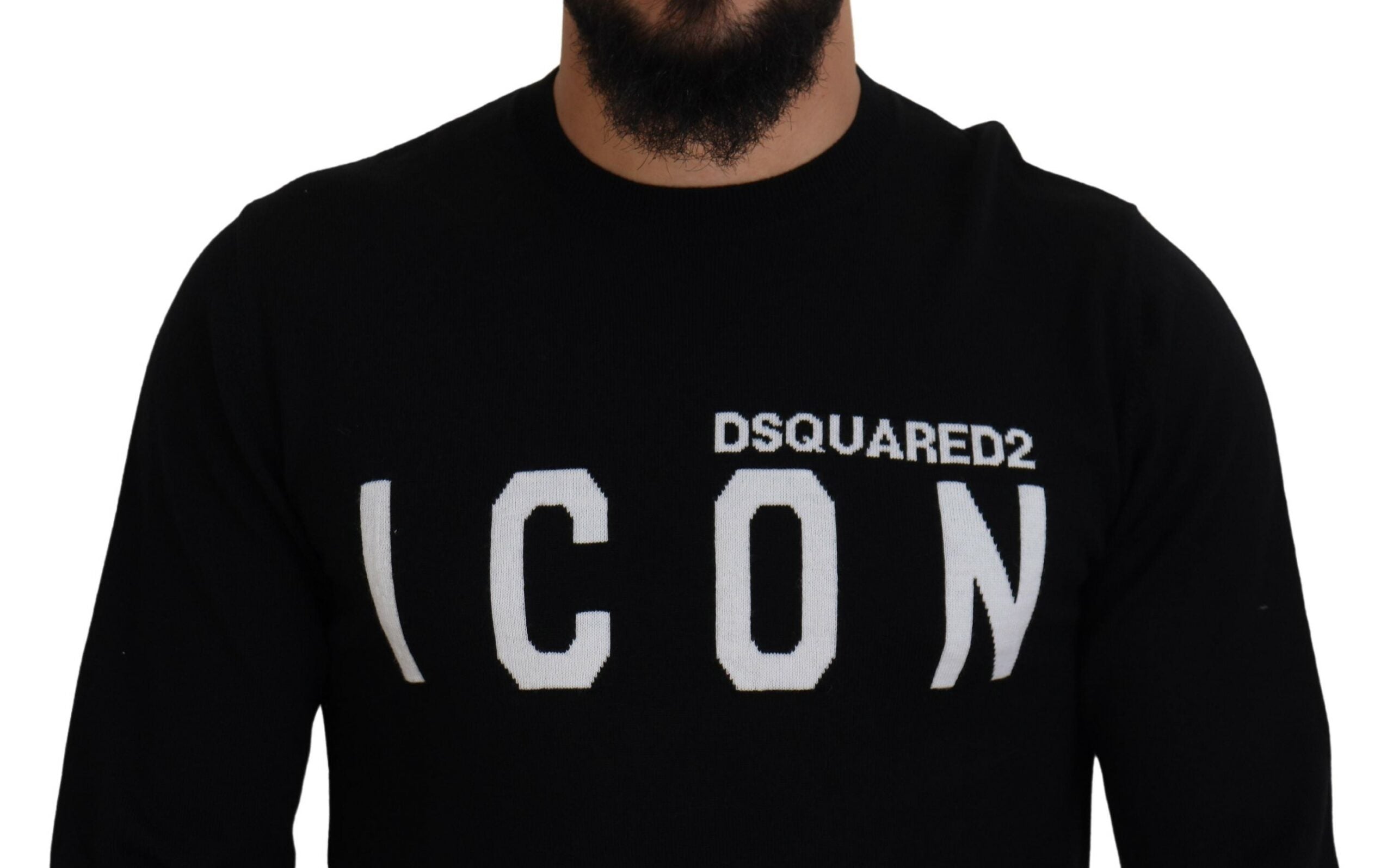 Dsquared² Black Logo Print Long Sleeves Men Pullover Sweater