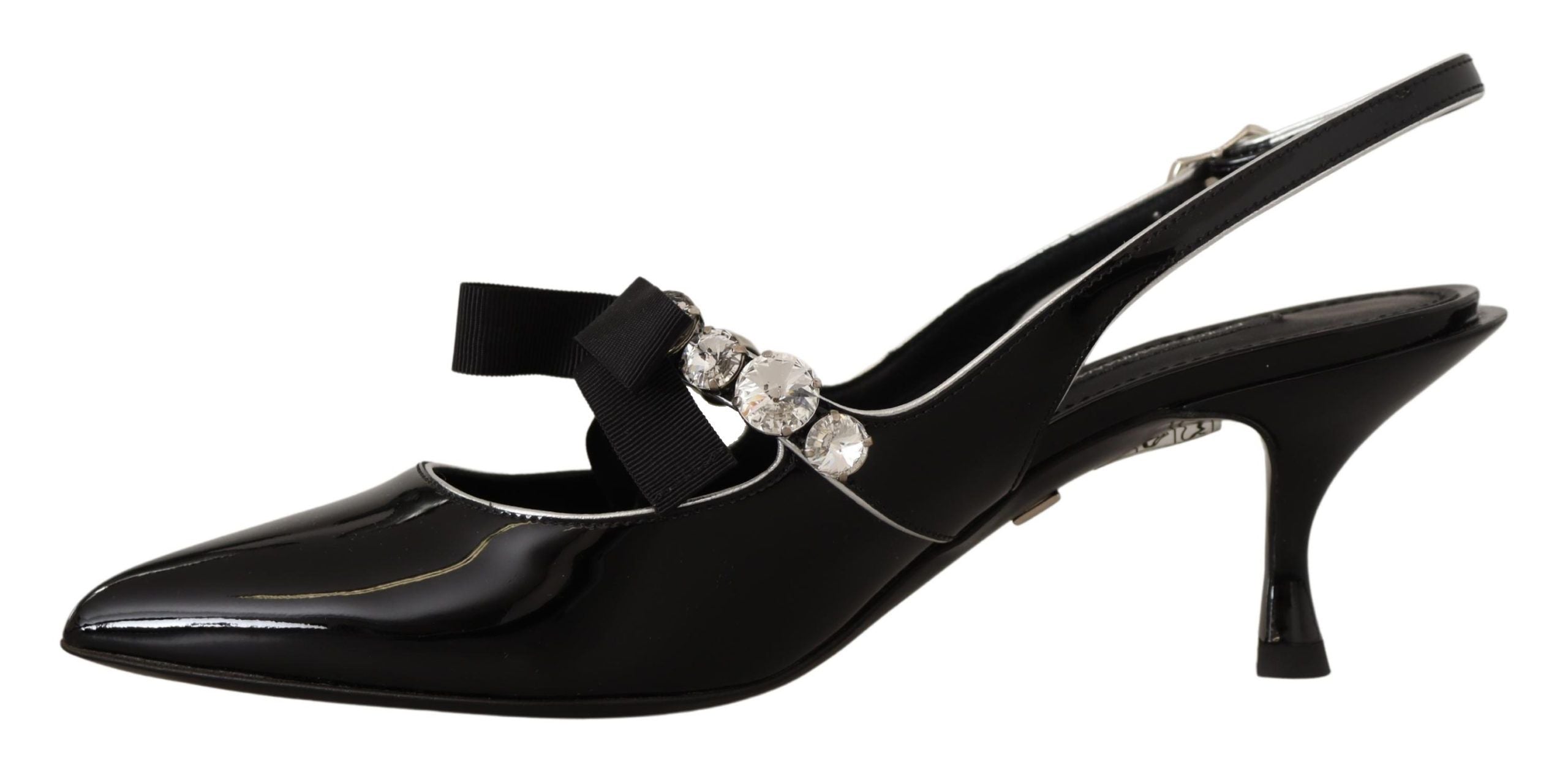 Dolce &amp; Gabbana Черни лачени обувки Crystal Slingbacks