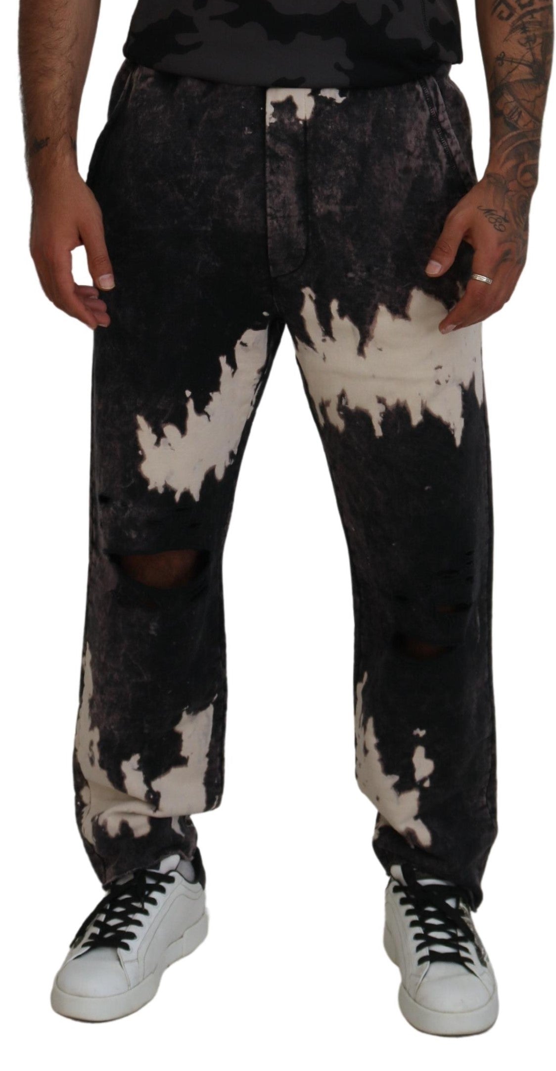 Dsquared² Gray Washed Tie Dye Tattered Men Pants